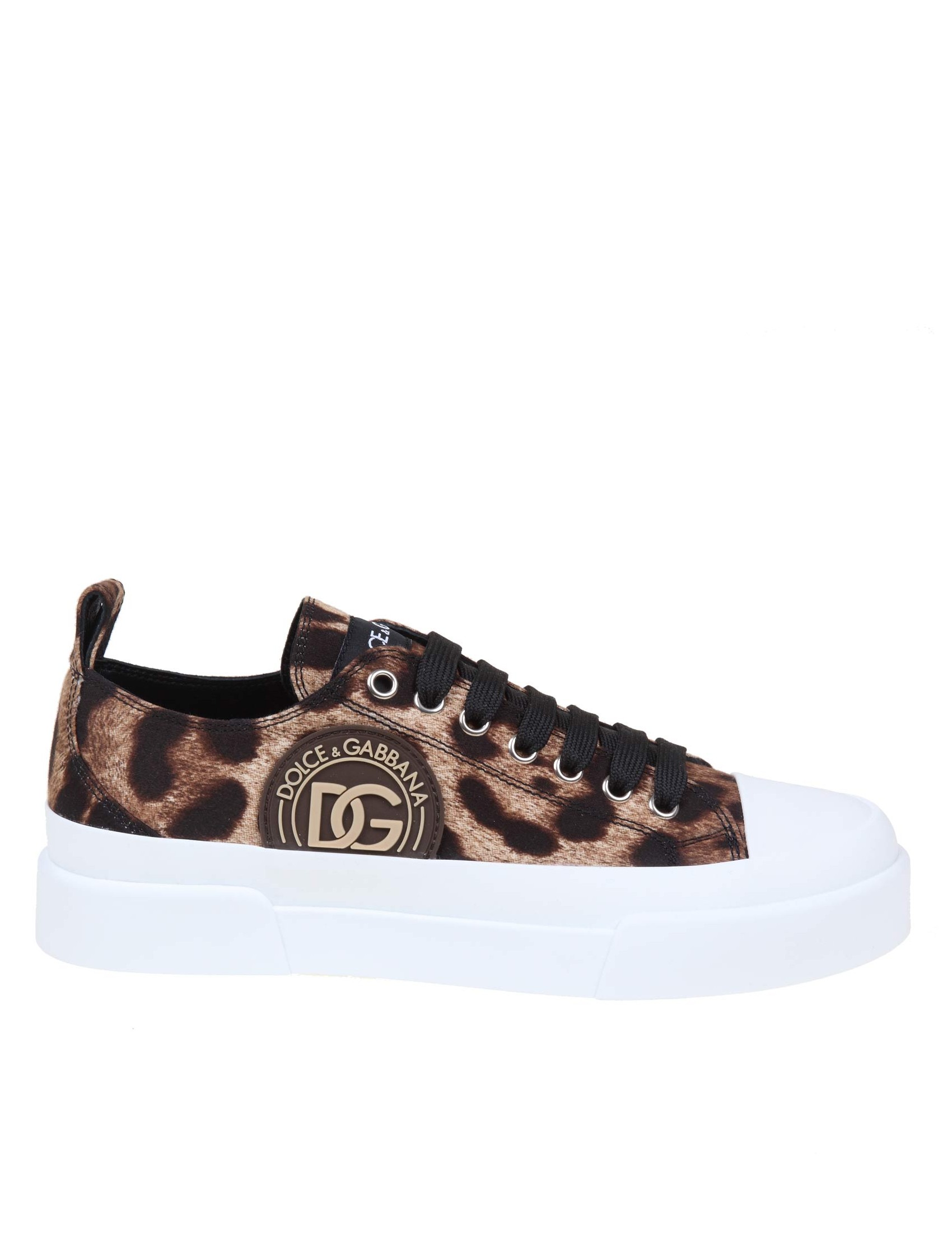 DOLCE & GABBANA PORTOFINO SNEAKERS IN SPOTTED FABRIC