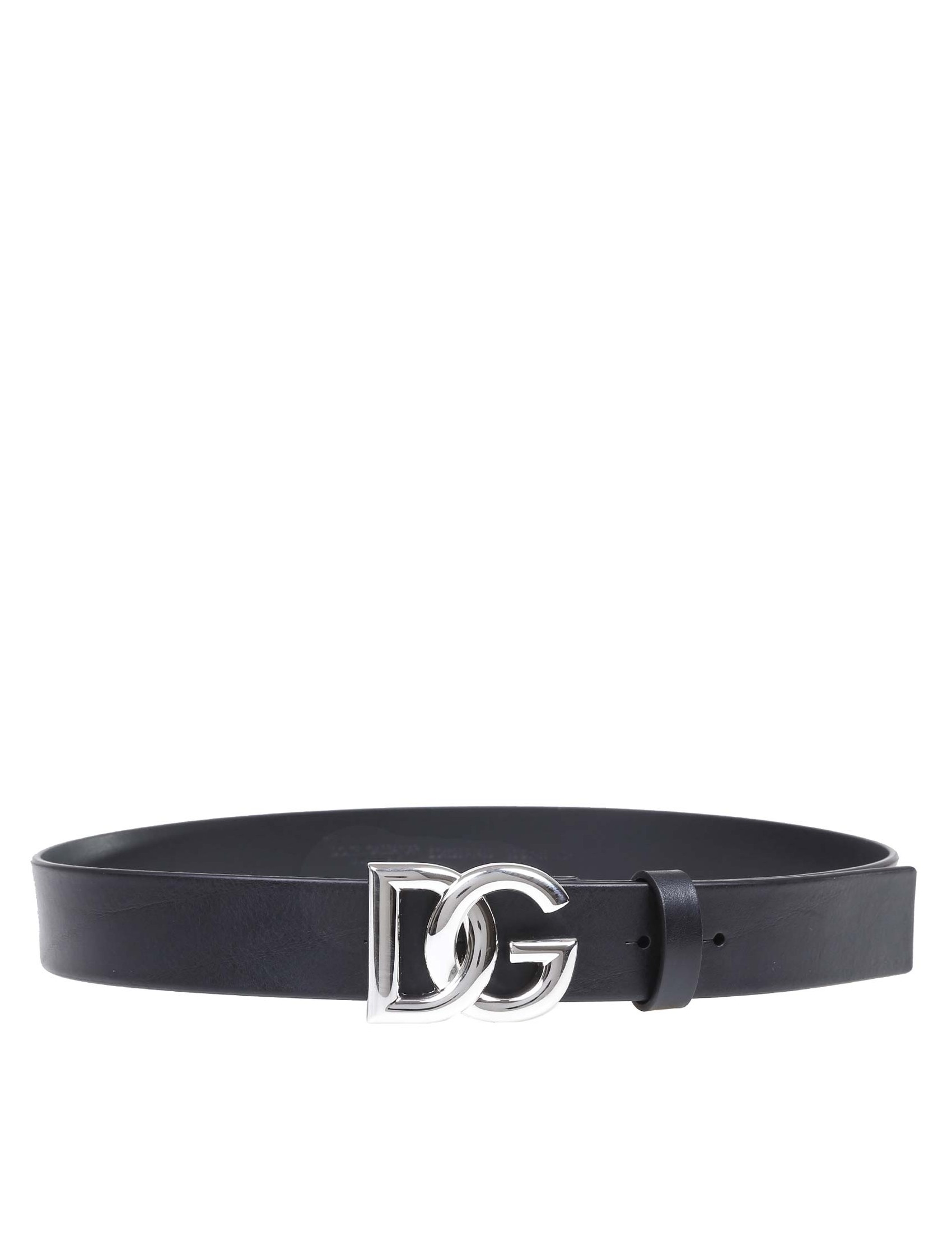 DOLCE & GABBANA BELT IN CALFSKIN WITH METAL CROSSED DG LOGO