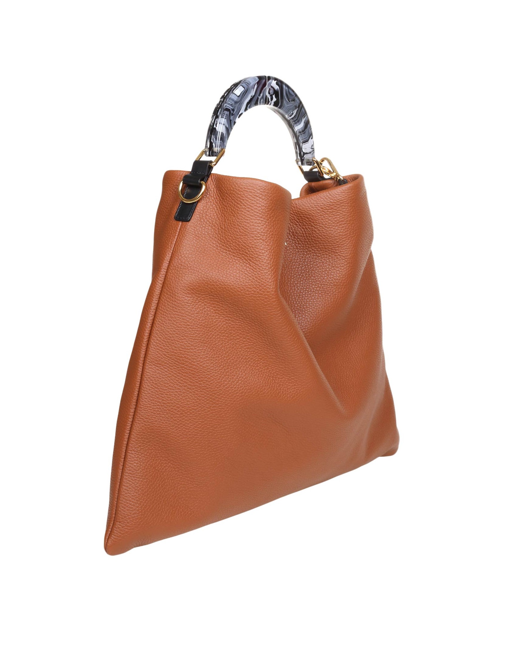 MARNI HOBO BAG IN CALFSKIN WITH RESIN HANDLE