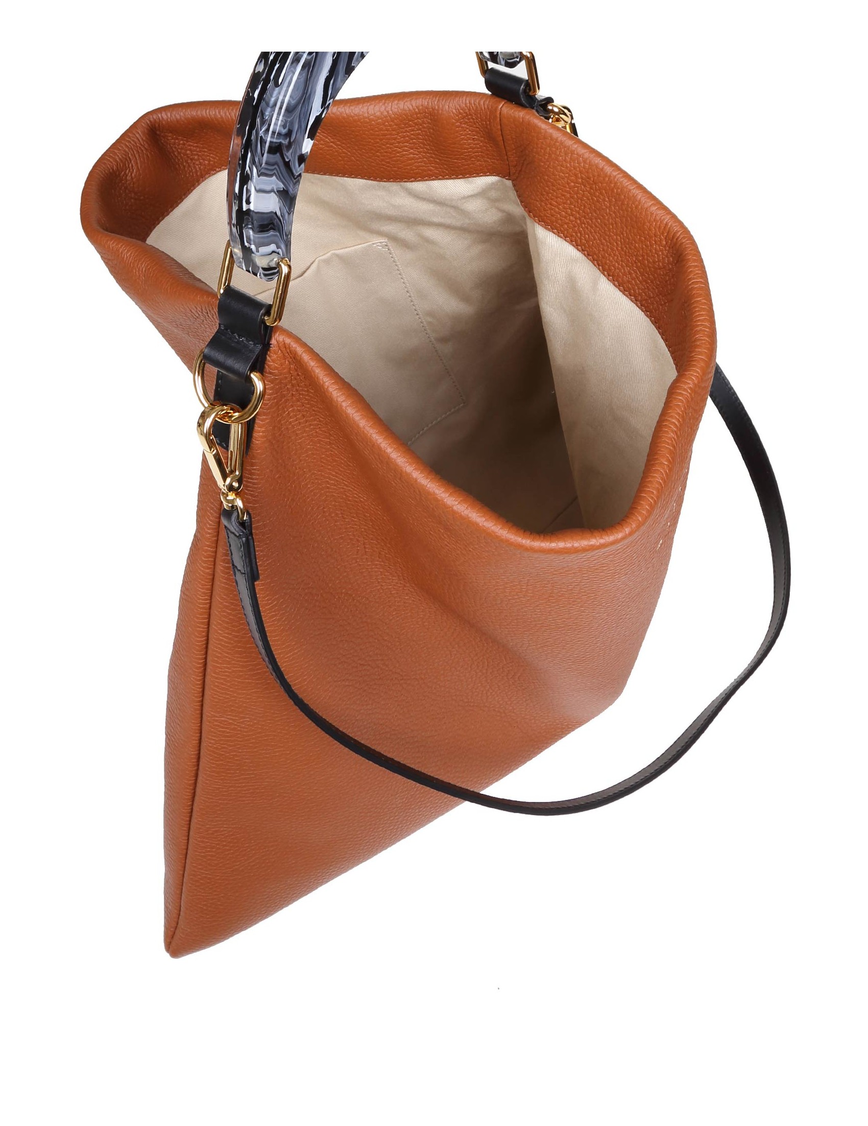 MARNI HOBO BAG IN CALFSKIN WITH RESIN HANDLE