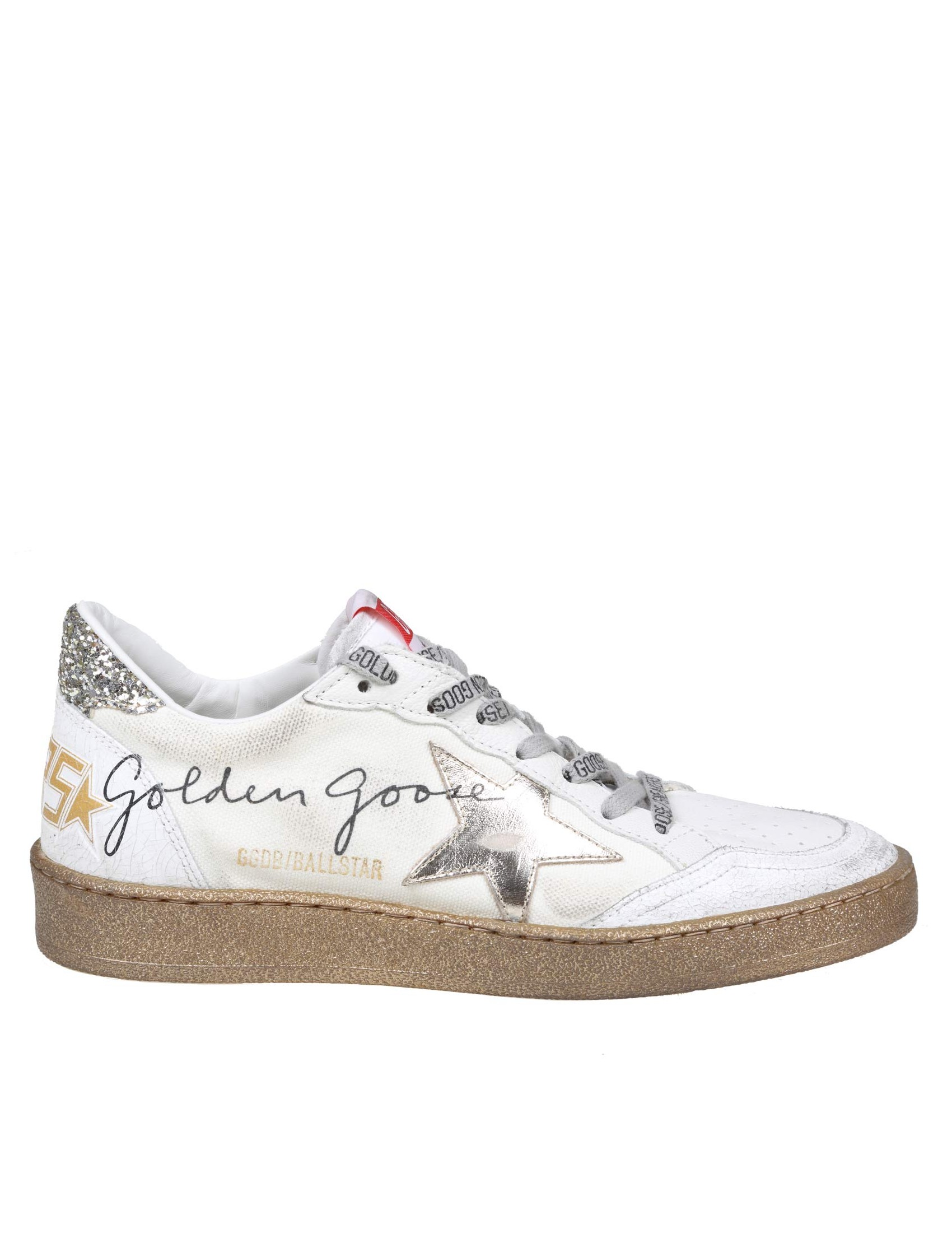 GOLDEN GOOSE BALL STAR IN LEATHER AND FABRIC WITH GOLD STAR