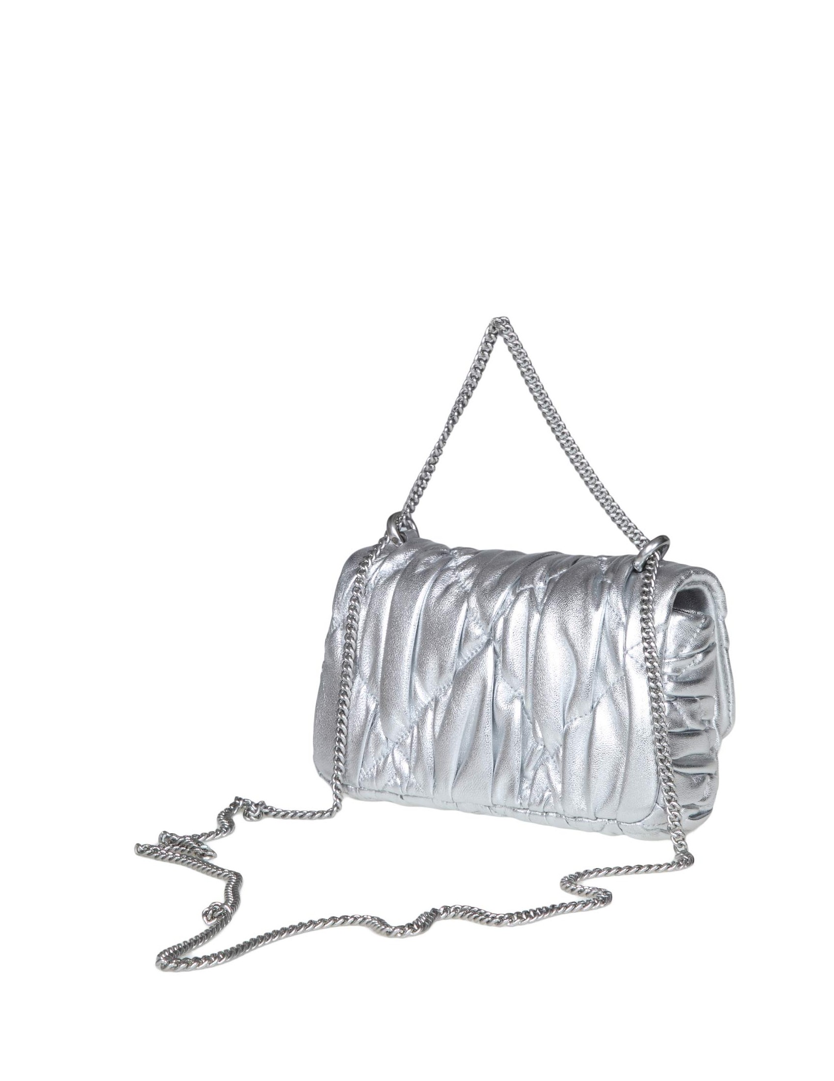 TORY BURCH MINI BAG IN SILVER METALLIC LEATHER