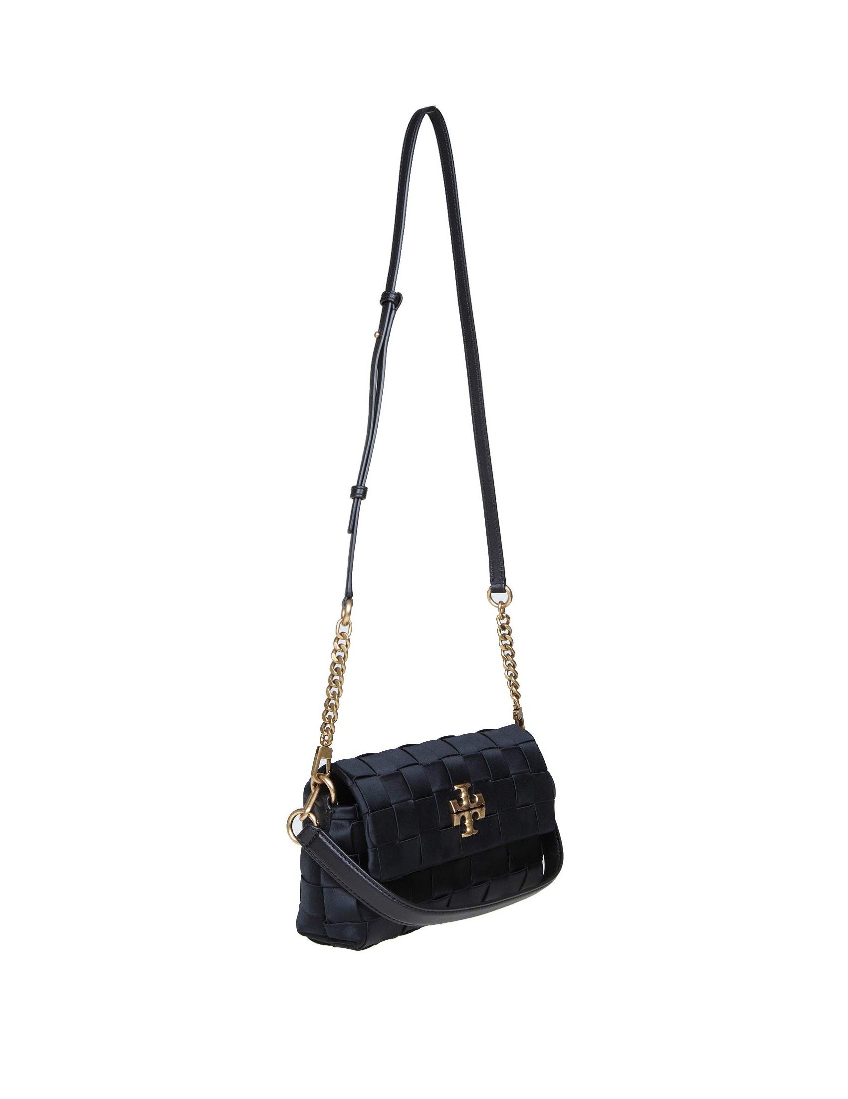 TORY BURCH SMALL KIRA BAG IN BLACK WOVEN SATIN