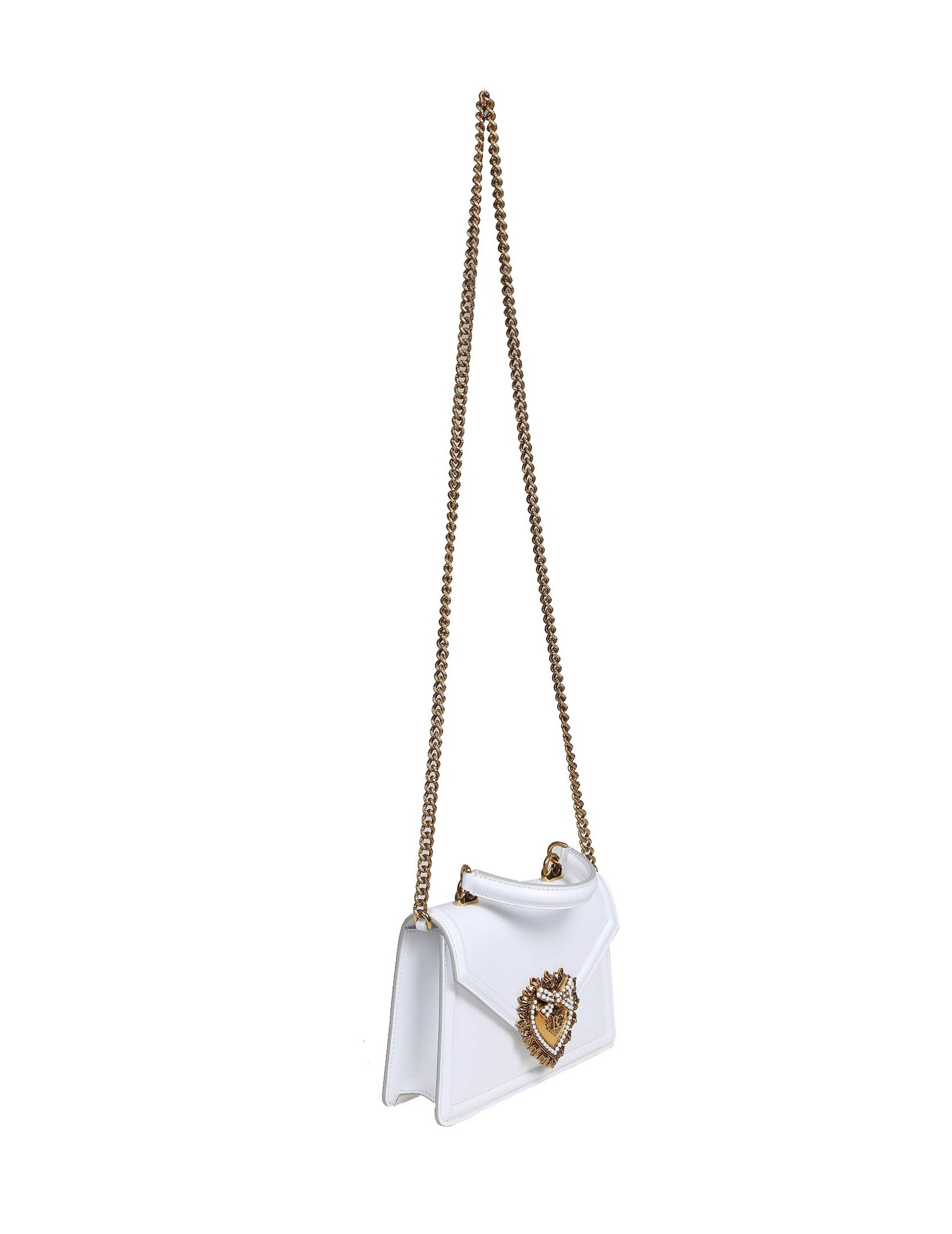 DOLCE & GABBANA SMALL DEVOTION HANDBAG IN WHITE LEATHER