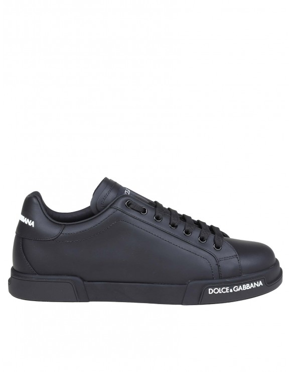 DOLCE & GABBANA SNEAKER PORTOFINO IN VITELLO E VERNICE COLORE NERO