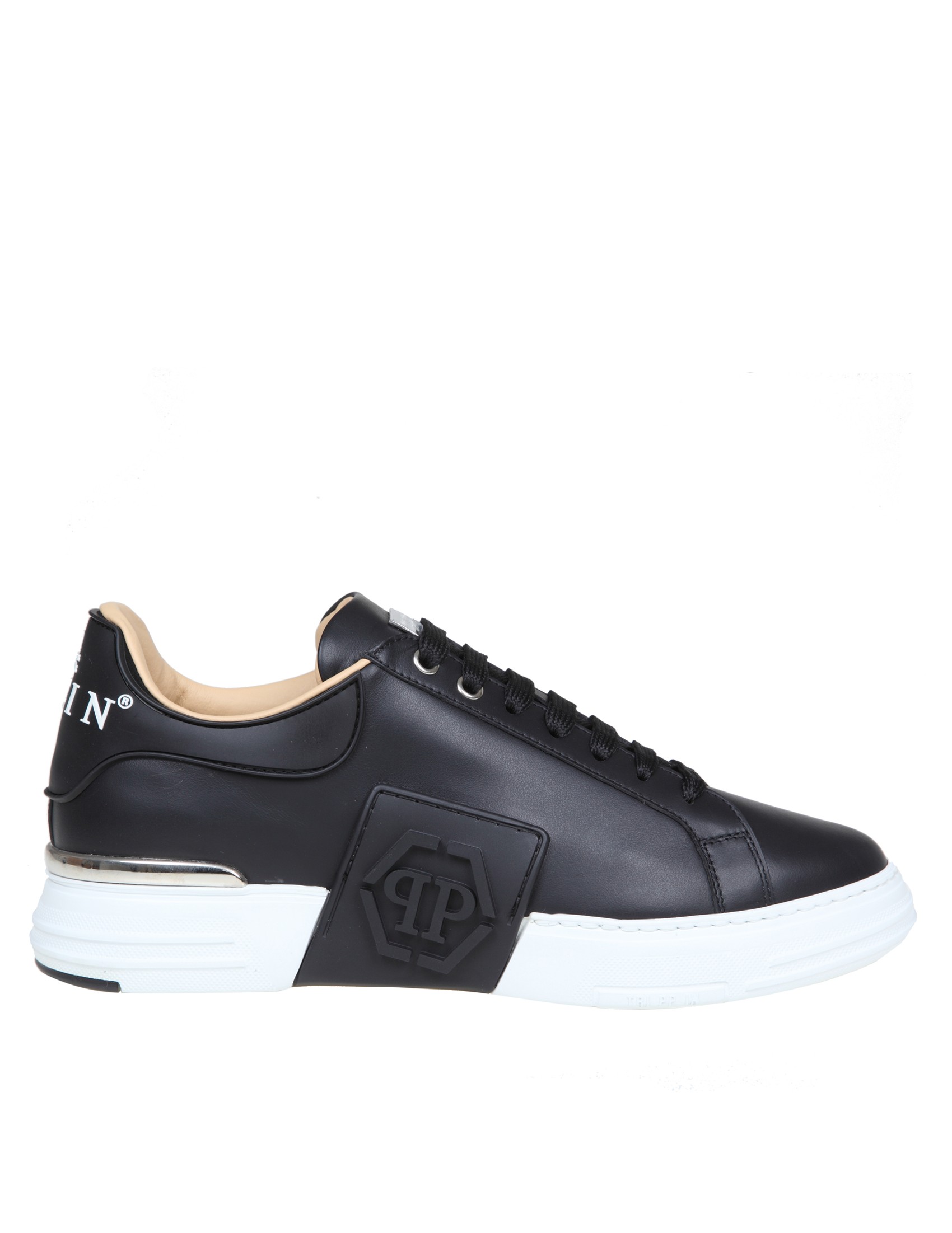 PHILIPP PLEIN HEXAGON SNEAKERS IN BLACK LEATHER