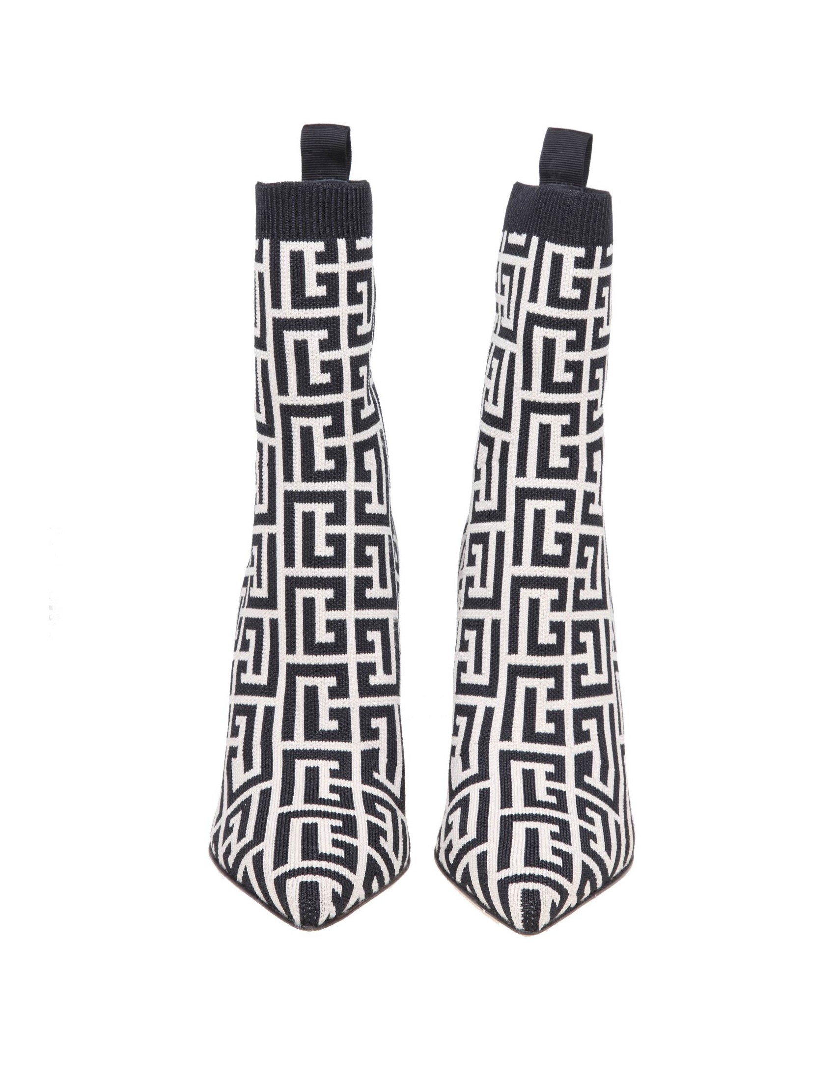 BALMAIN SOCK ANKLE BOOTS IN MONOGRAM STRETCH FABRIC