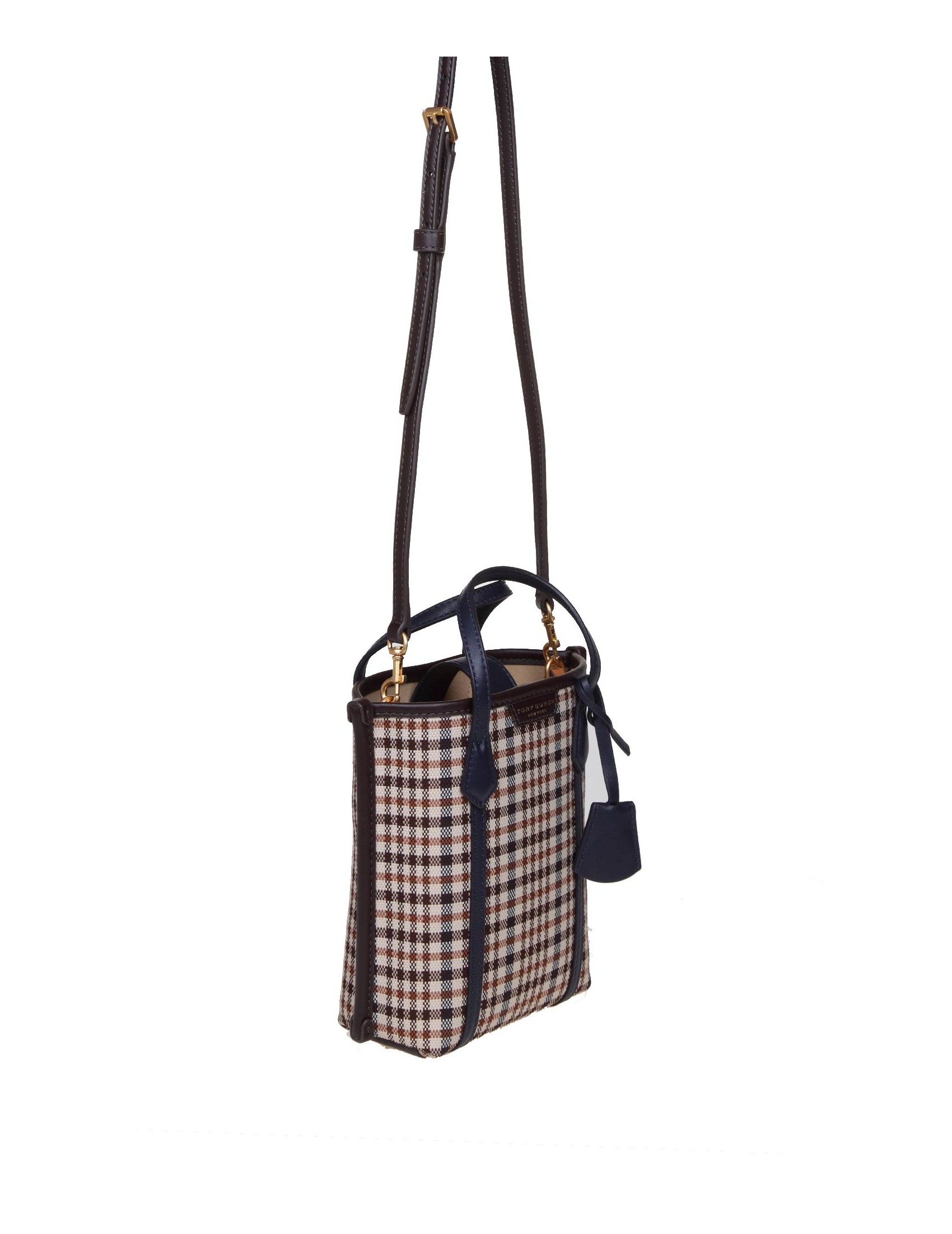 TORY BURCH PERRY PLAID TOTE IN MULTICOLOR FABRIC