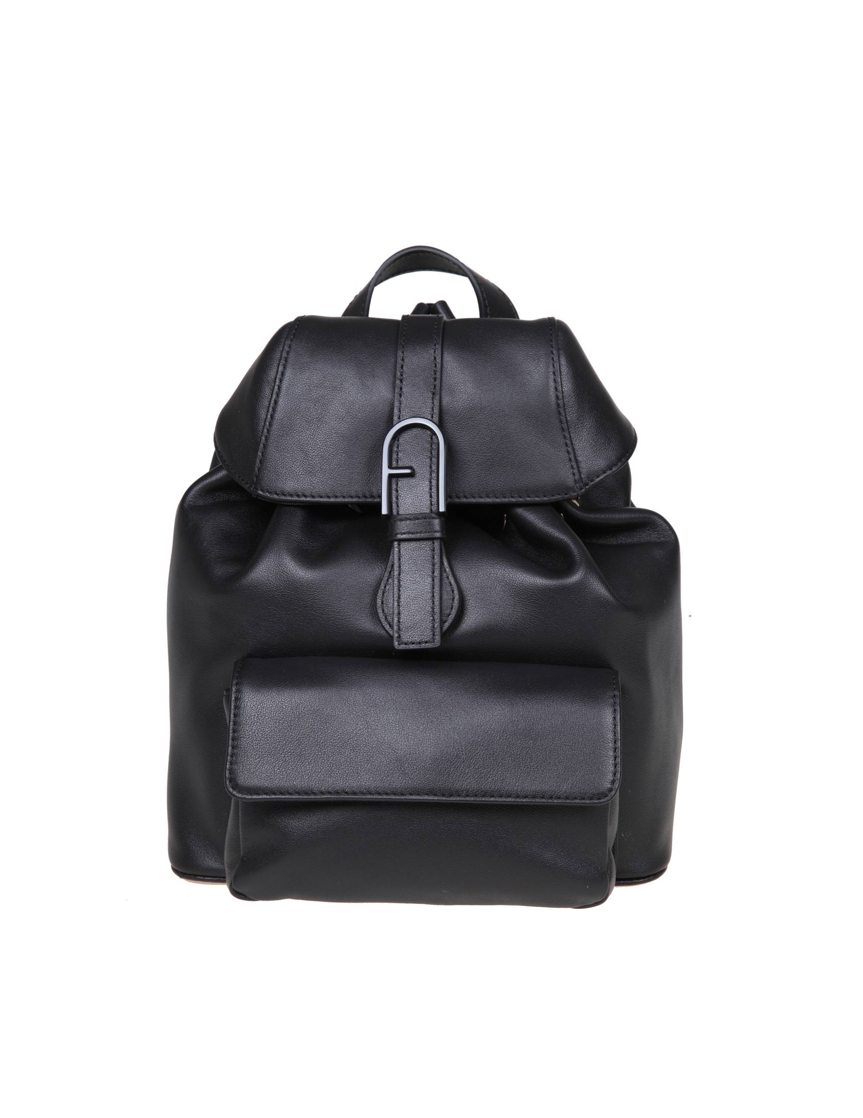 FURLA FLOW S BLACK LEATHER BACKPACK