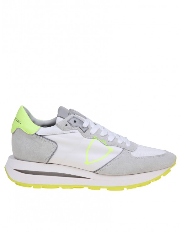 PHILIPPE MODEL TROPEZ HAUTE LOW SNEAKERS IN SUEDE AND NYLON COLOR WHITE AND YELLOW