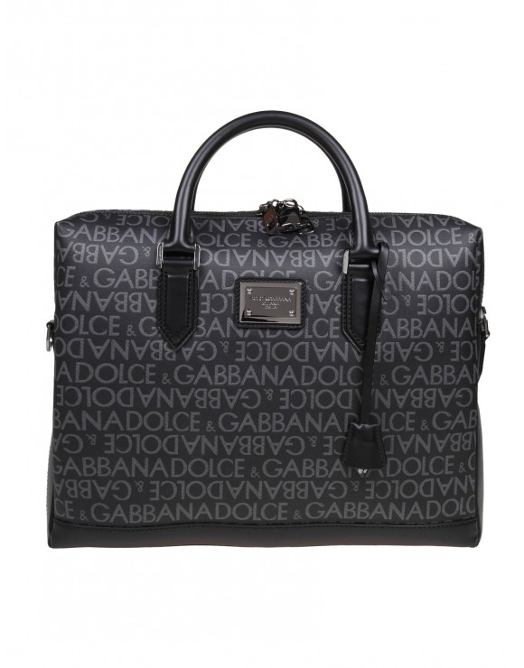 DOLCE & GABBANA SHOPPING BAG IN FABRIC WITH RUBBER LOGO