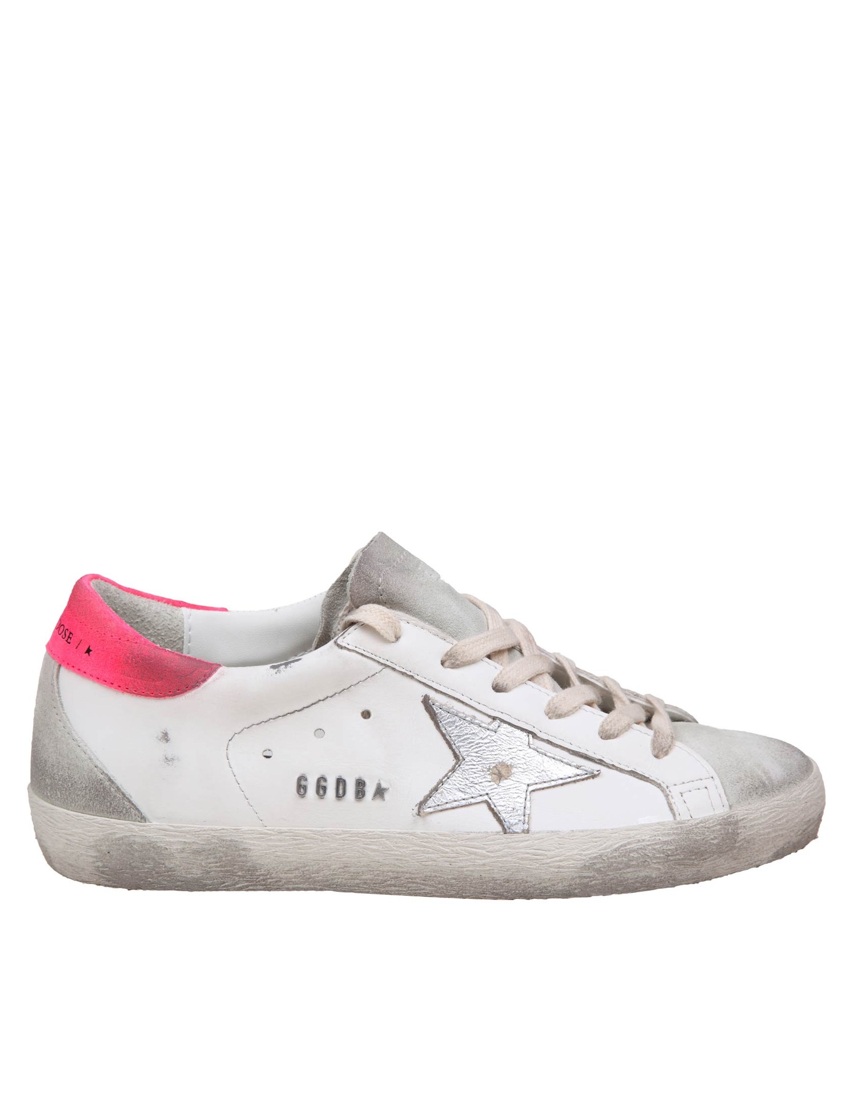 GOLDEN GOOSE SUPER-STAR SNEAKERS IN PELLE E CAMOSCIO COLORE BIANCO E SILVER