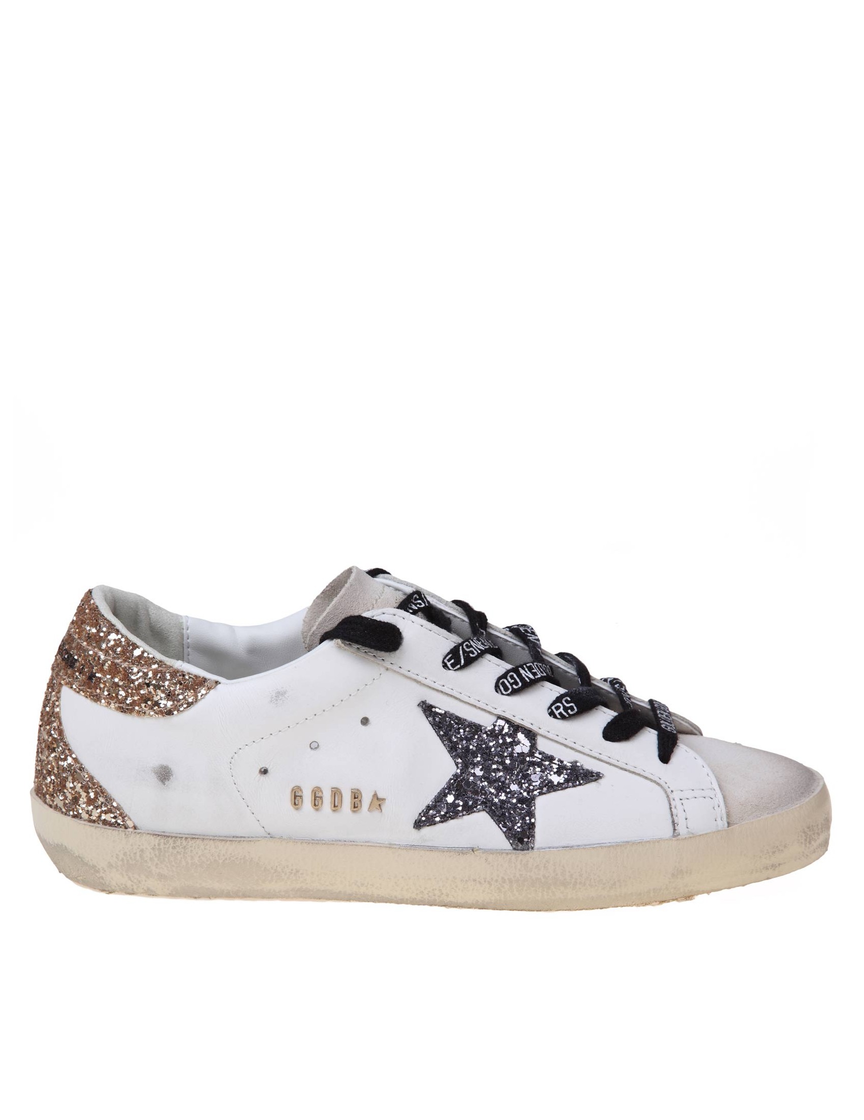 GOLDEN GOOSE SUPER-STAR SNEAKERS IN PELLE CON STELLA IN GLITTER