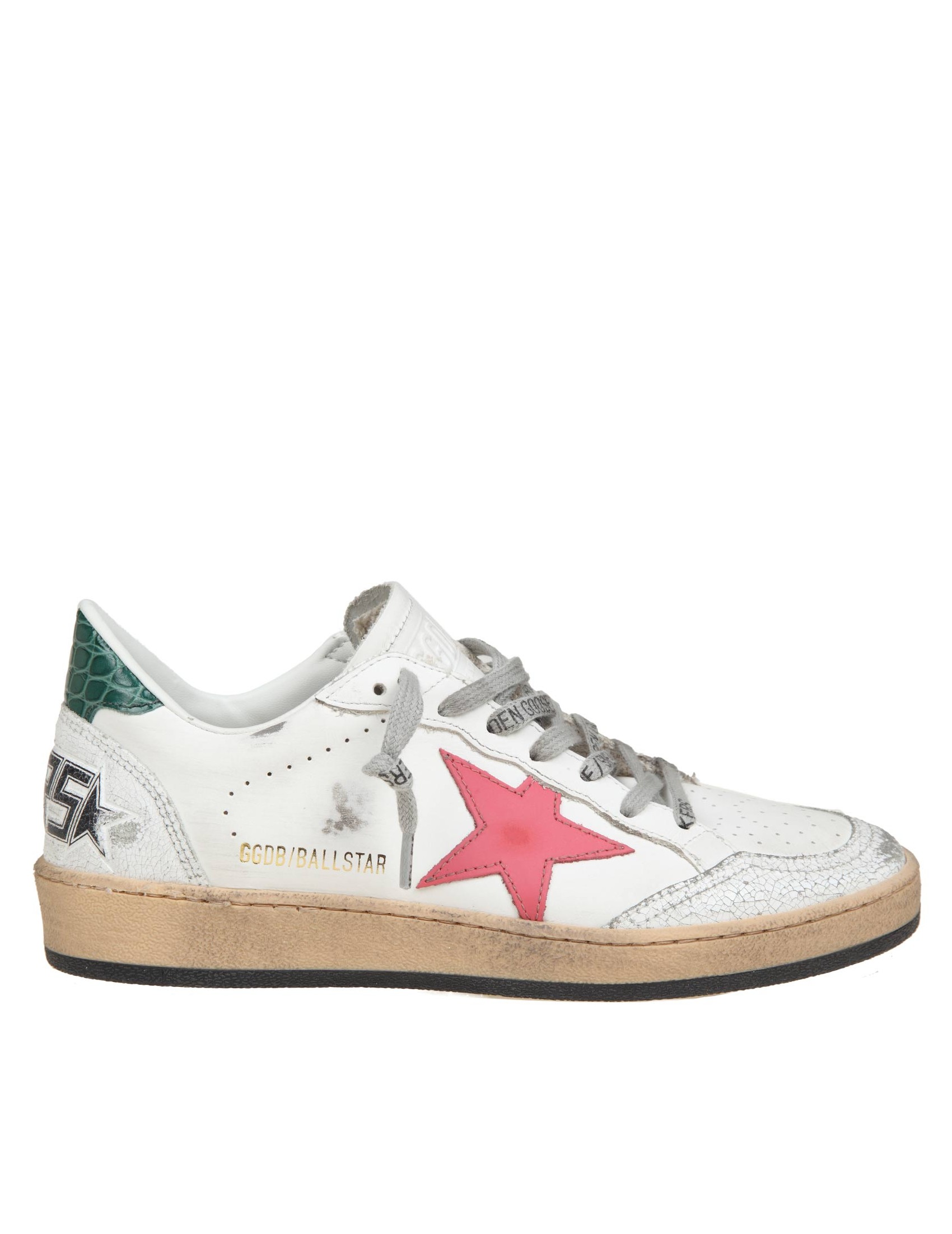 GOLDEN GOOSE BALLSTAR IN WHITE AND PINK LEATHER