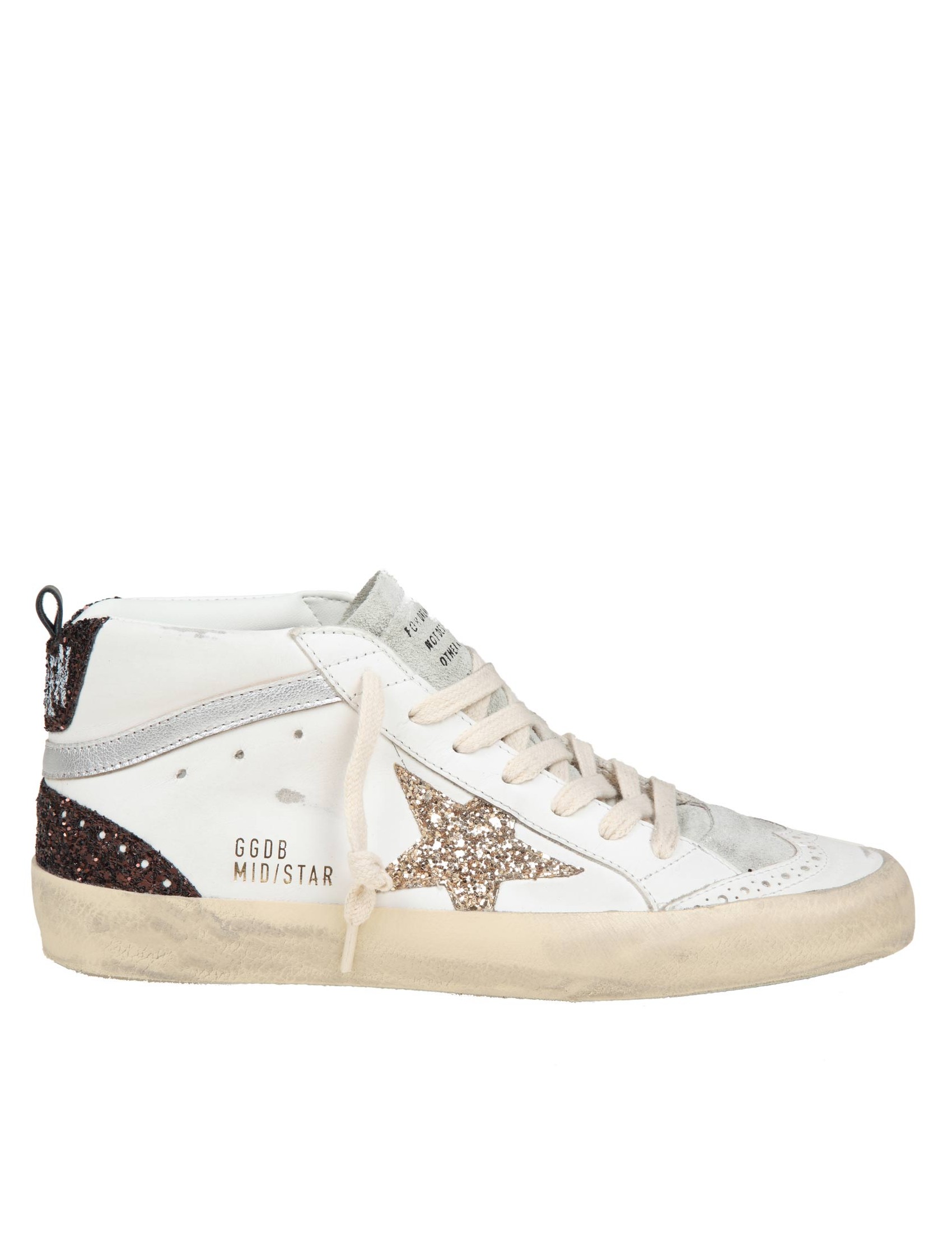 GOLDEN GOOSE MID STAR IN LEATHER AND SUEDE WITH GLITTER STAR