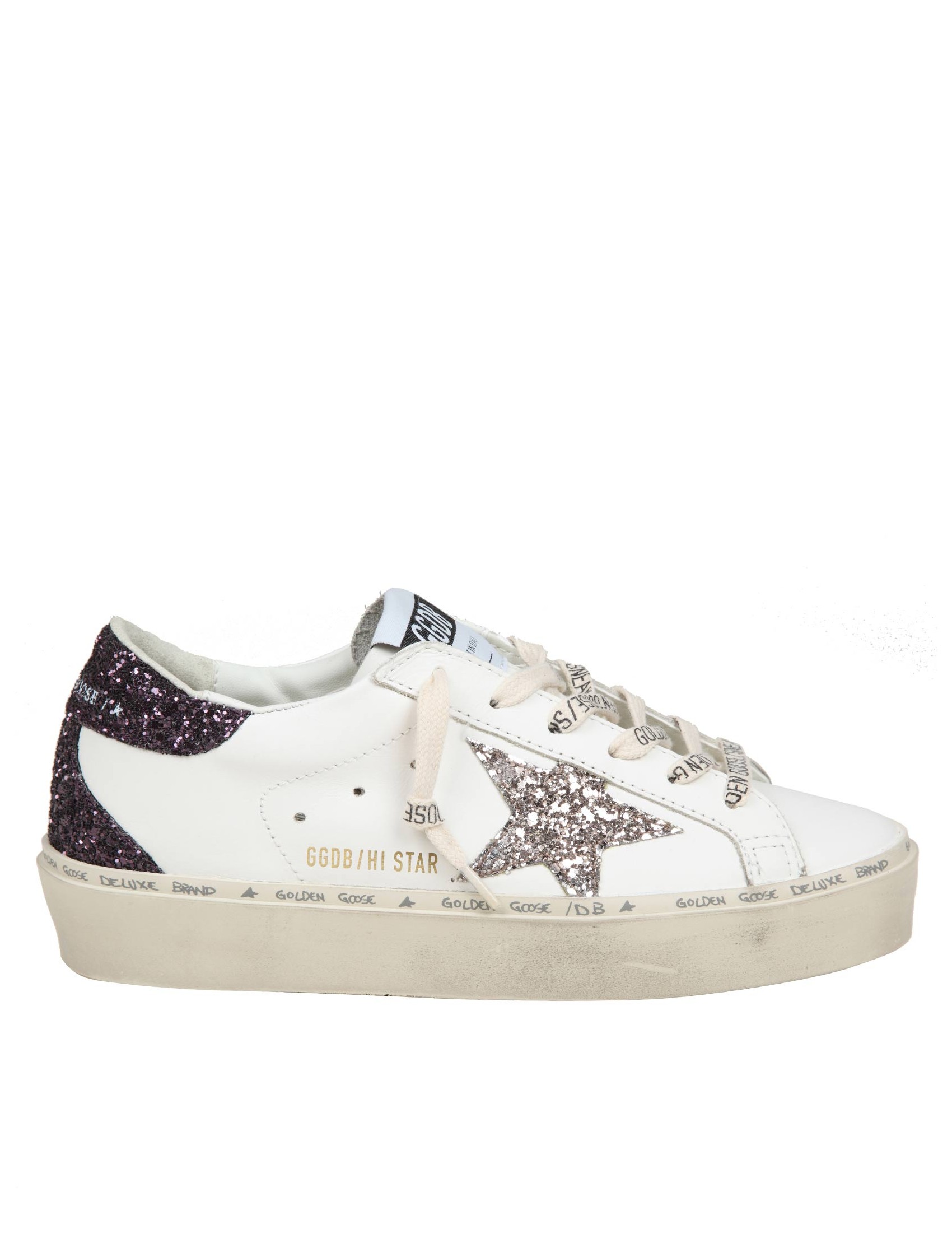 GOLDEN GOOSE HI STAR IN PELLE COLORE BIANCO CON STELLA IN GLITTER