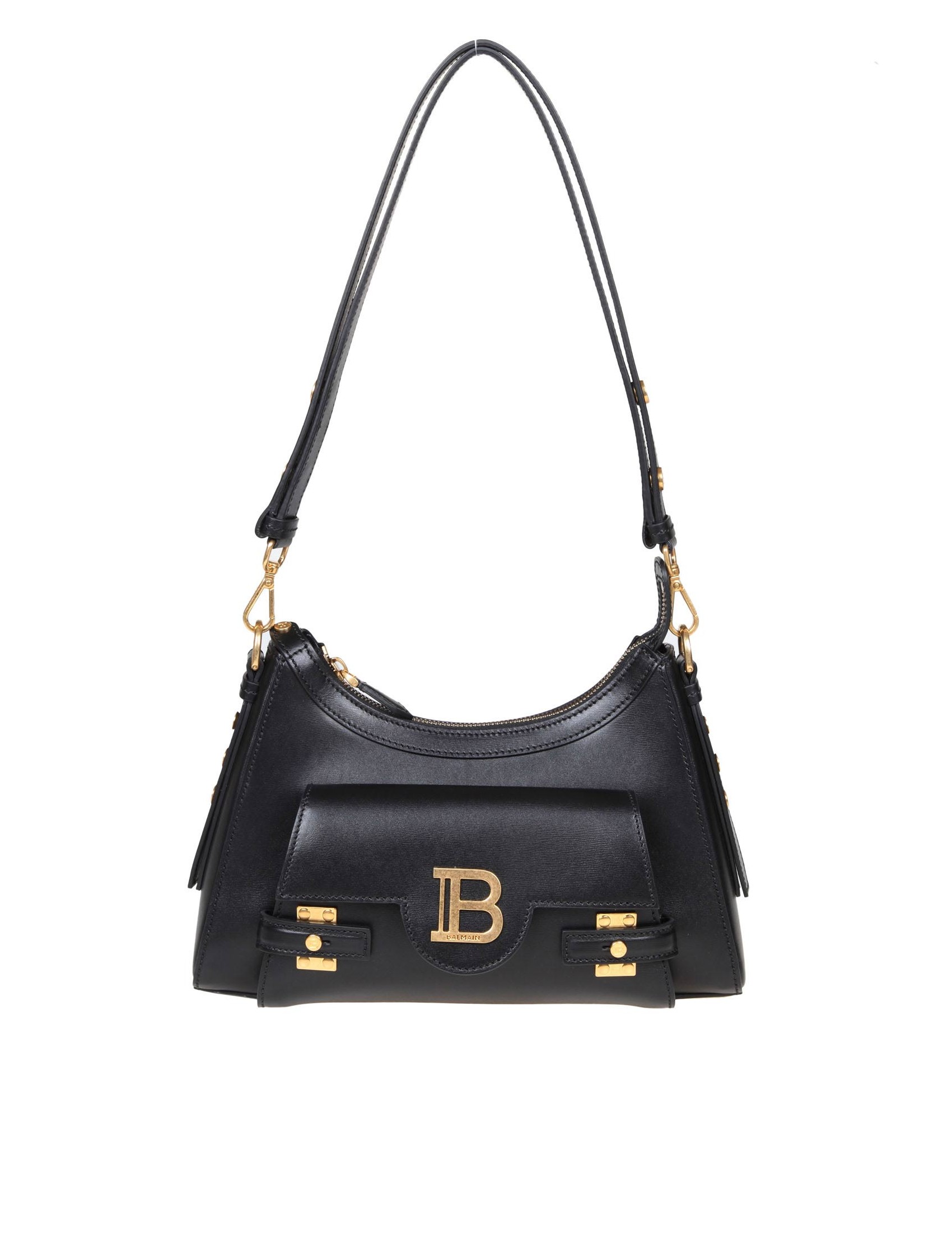 BALMAIN B-BUZZ HOBO SHOULDER BAG IN BLACK LEATHER