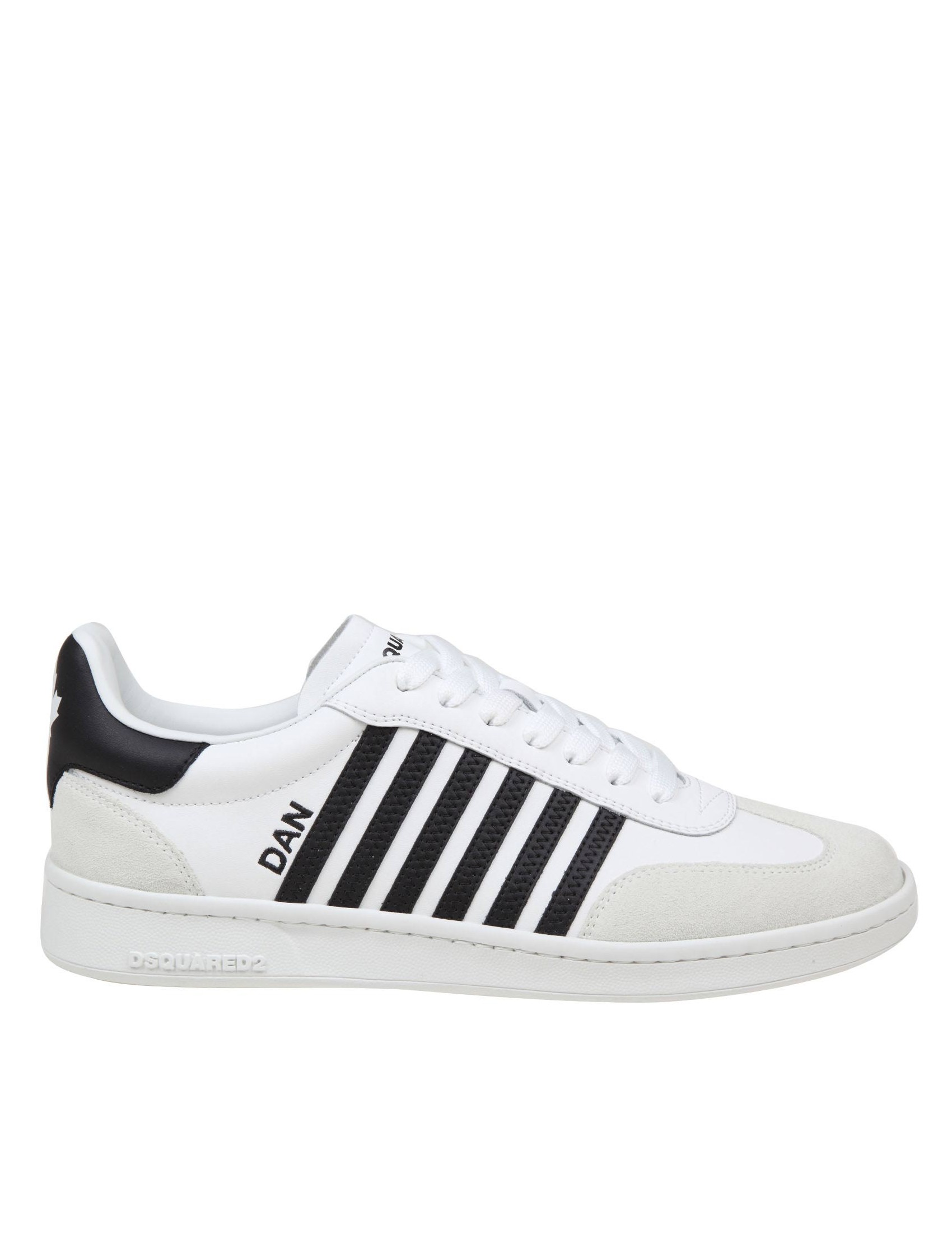 DSQUARED2 SNEAKERS BOXER IN PELLE COLORE BIANCO/NERO