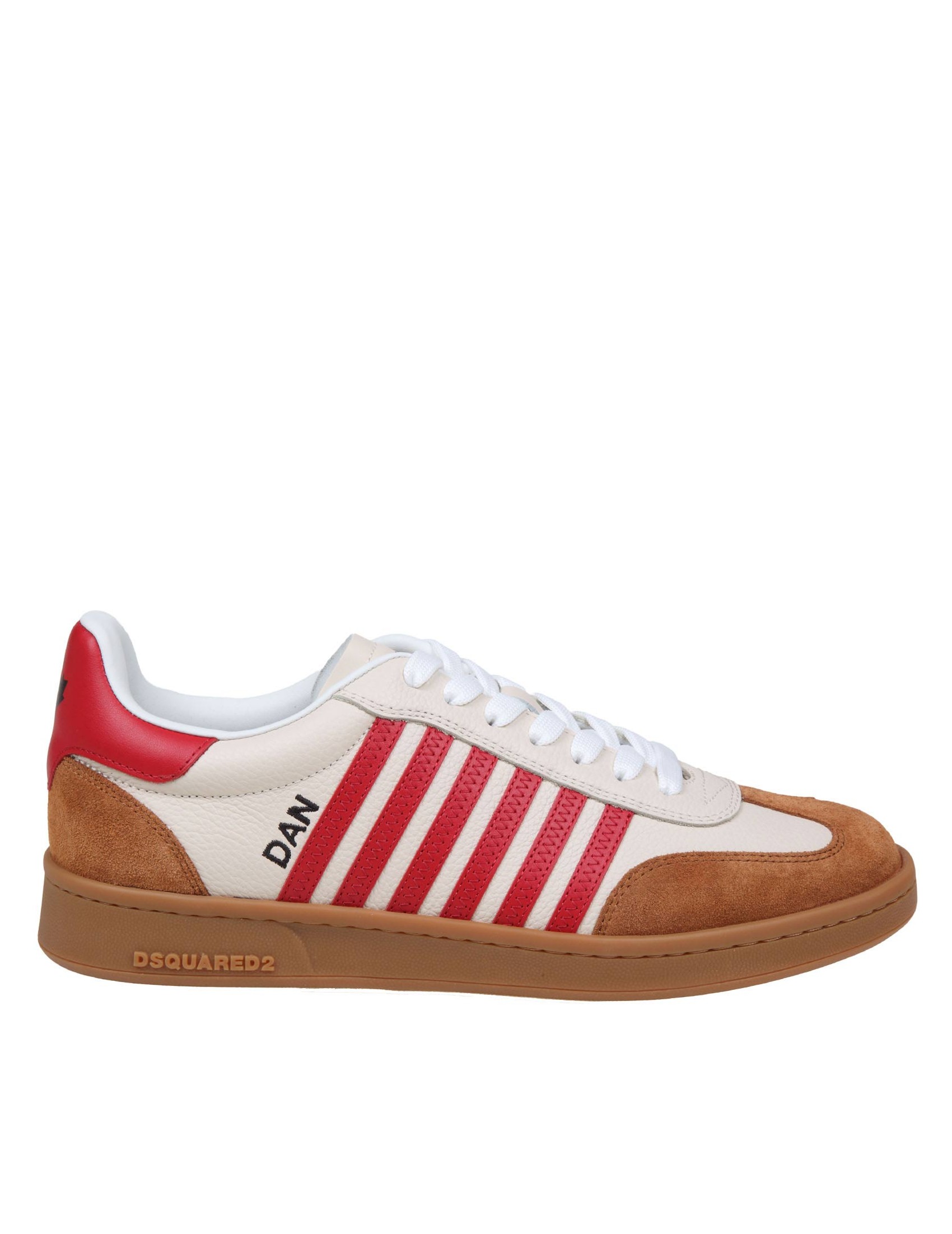 DSQUARED2 BOXER SNEAKERS IN WHITE RED LEATHER AND SUEDE