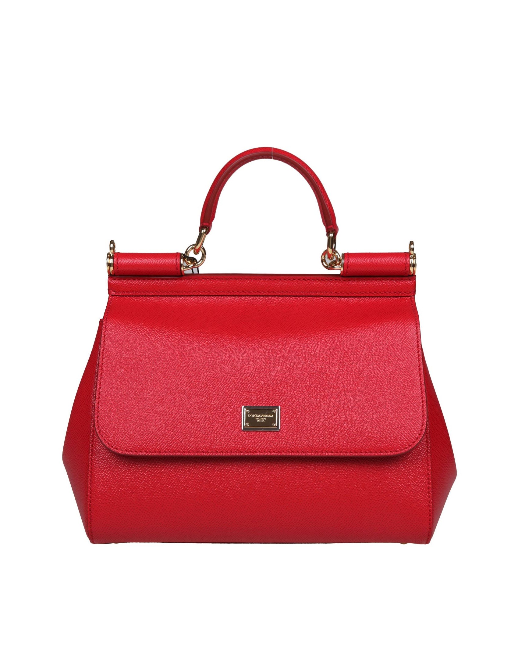 DOLCE & GABBANA BORSA SICILY MEDIA IN PELLE DAUPHINE COLORE ROSSO