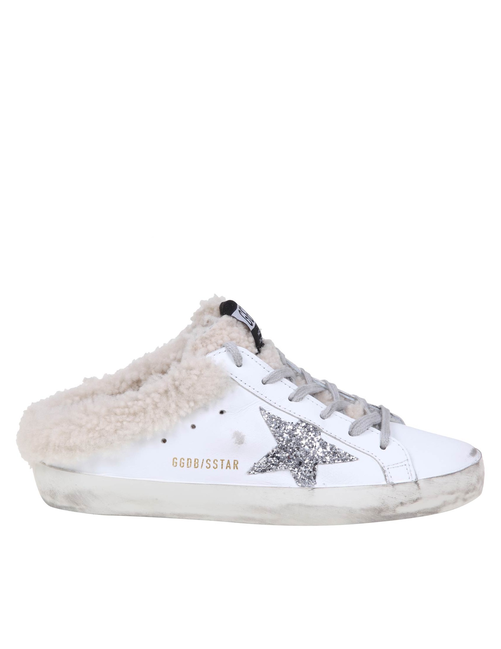 GOLDEN GOOSE SUPER STAR LEATHER SABOT WITH SHEARLING