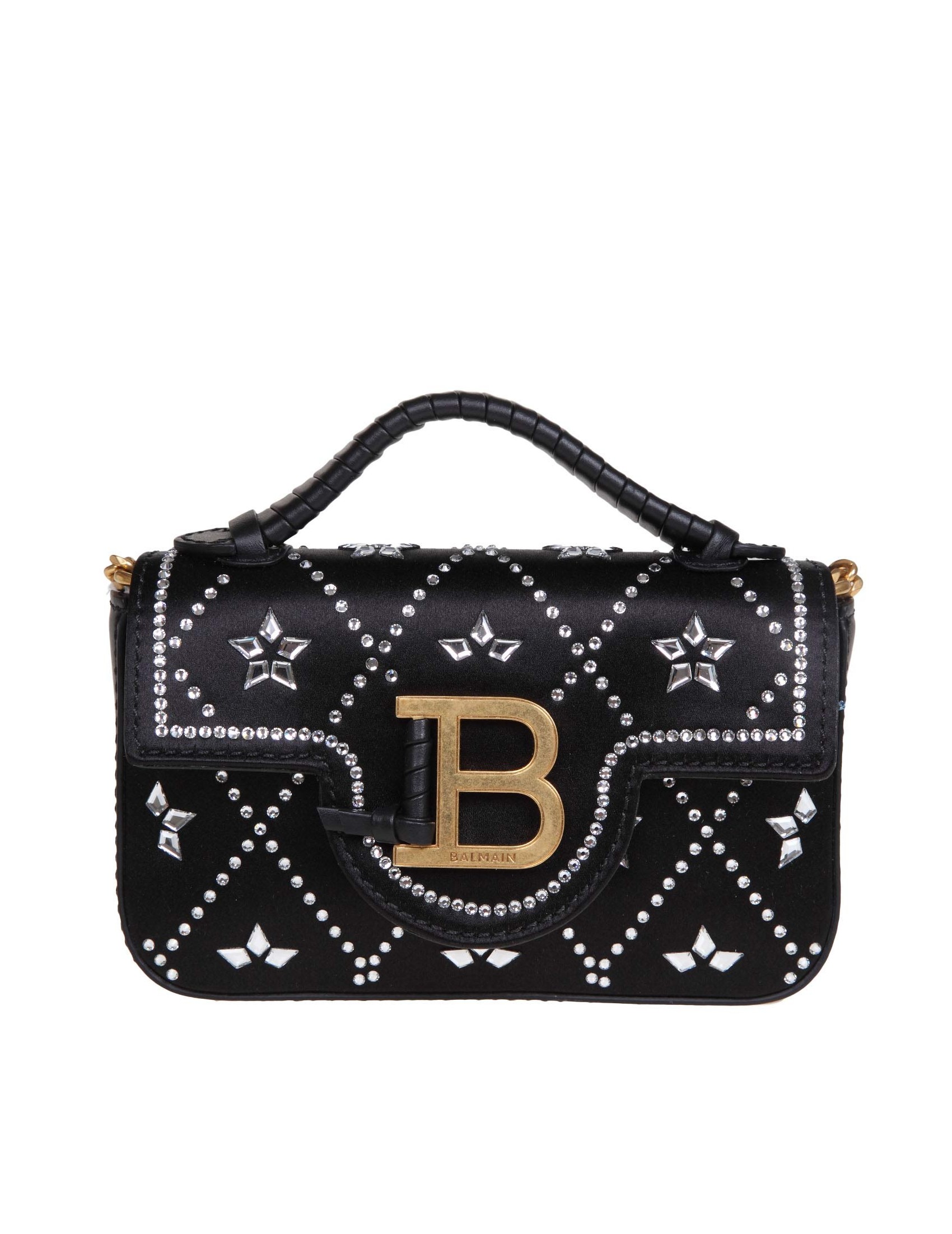 BALMAIN BUZZ MINI BAG IN RASO E PELLE CON PIETRE APPLICATE