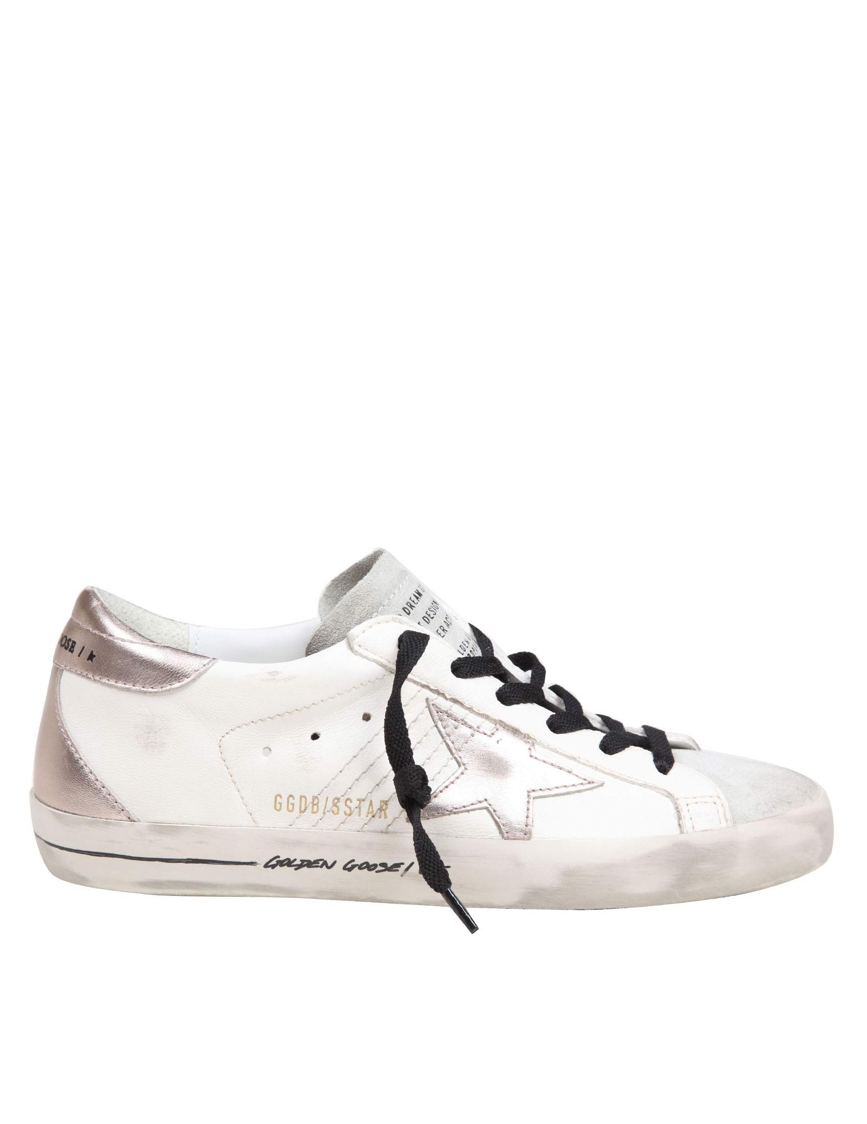 GOLDEN GOOSE SUPER-STAR SNEAKERS IN PELLE E CAMOSCIO COLORE BIANCO/QUARZO