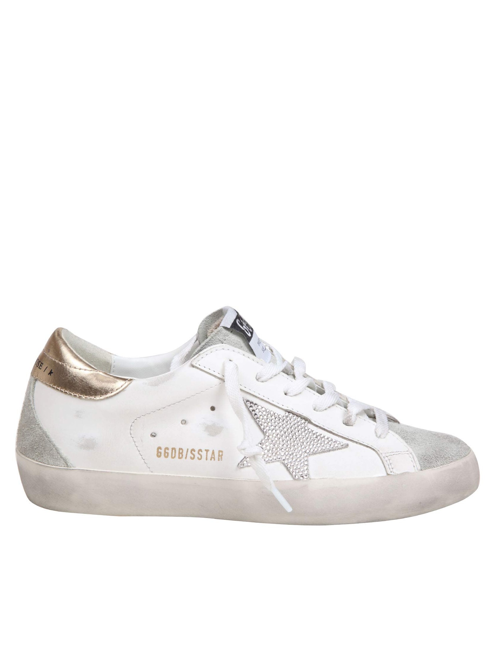 GOLDEN GOOSE SUPER STAR SNEAKERS IN LEATHER AND SUEDE WITH CRYSTAL