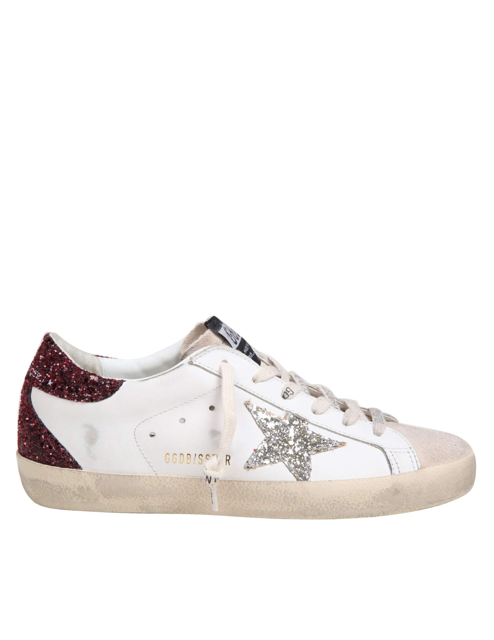 GOLDEN GOOSE SNEAKERS SUPER STAR IN PELLE E CAMOSCIO COLORE BIANCO/BORDEAUX