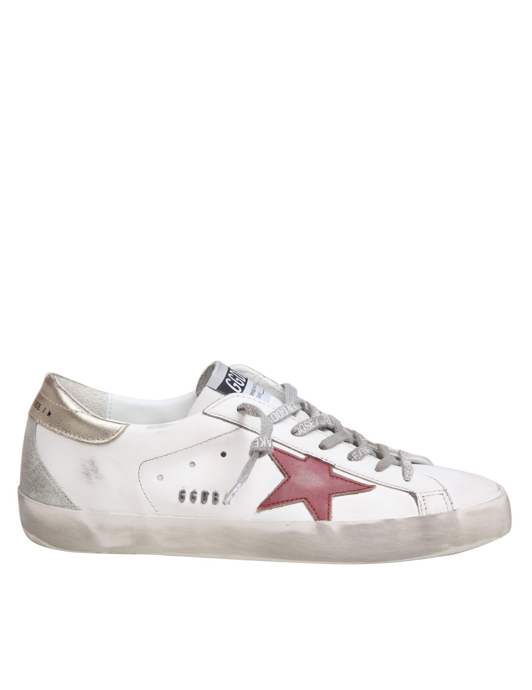 GOLDEN GOOSE SNEAKERS SUPER STAR IN PELLE COLORE BIANCO/ROSSO E ORO