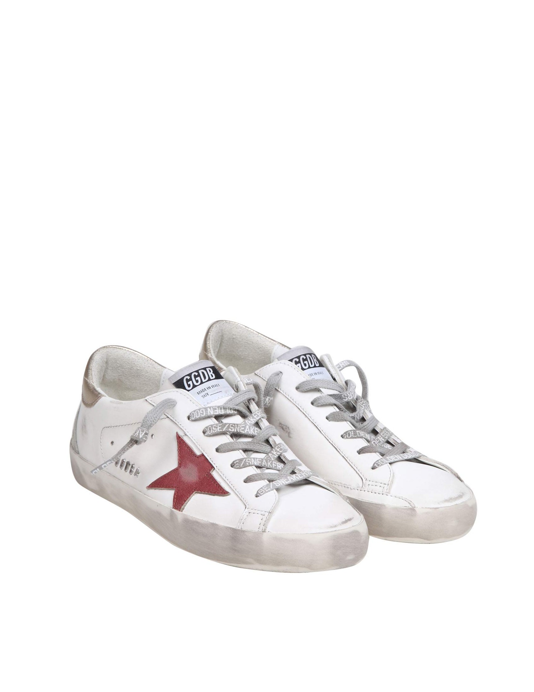 GOLDEN GOOSE SUPER STAR SNEAKERS IN WHITE RED AND GOLD LEATHER