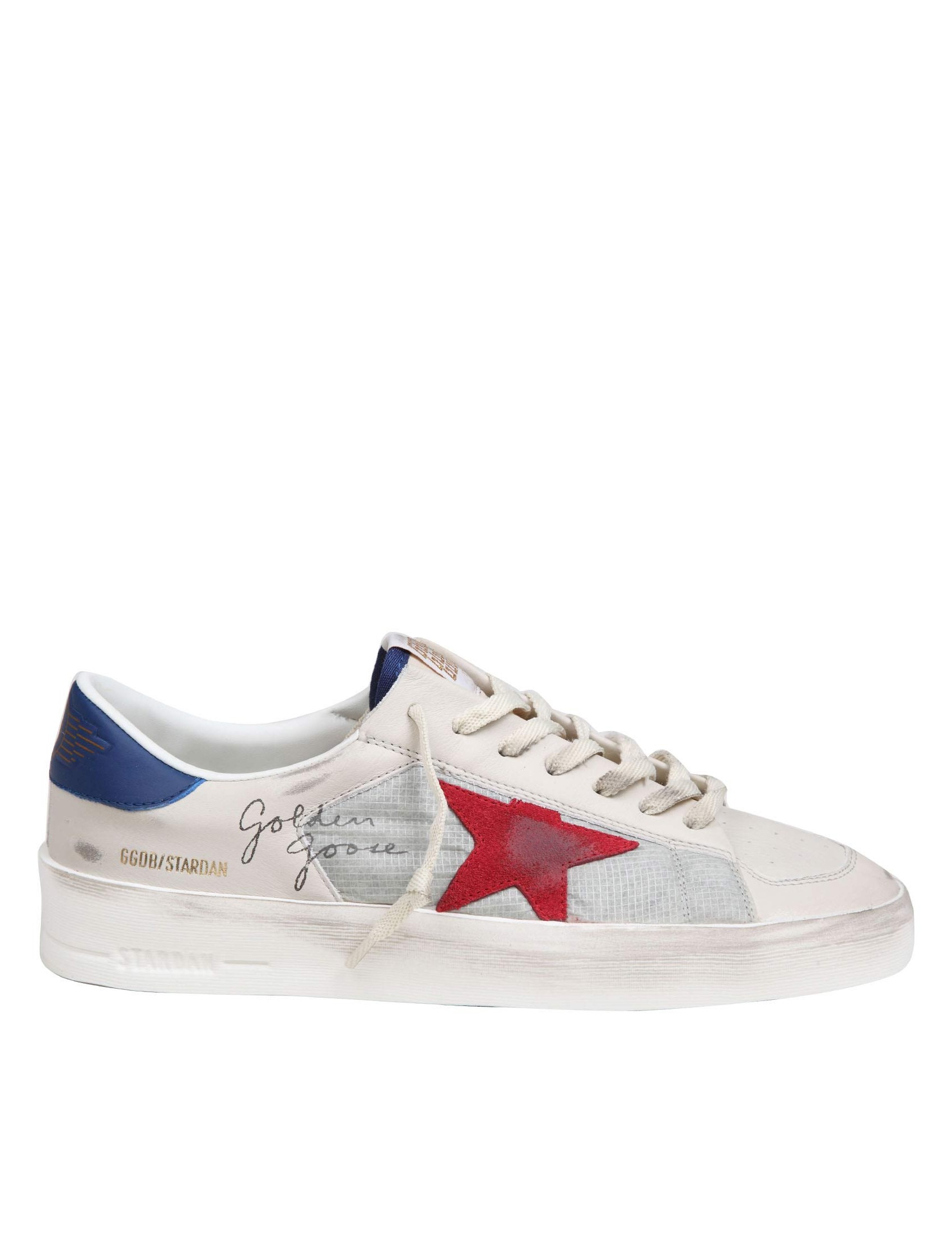 GOLDEN GOOSE STARDAN SNEAKERS IN LEATHER AND FABRIC COLOR WHITE/BLUE/RED