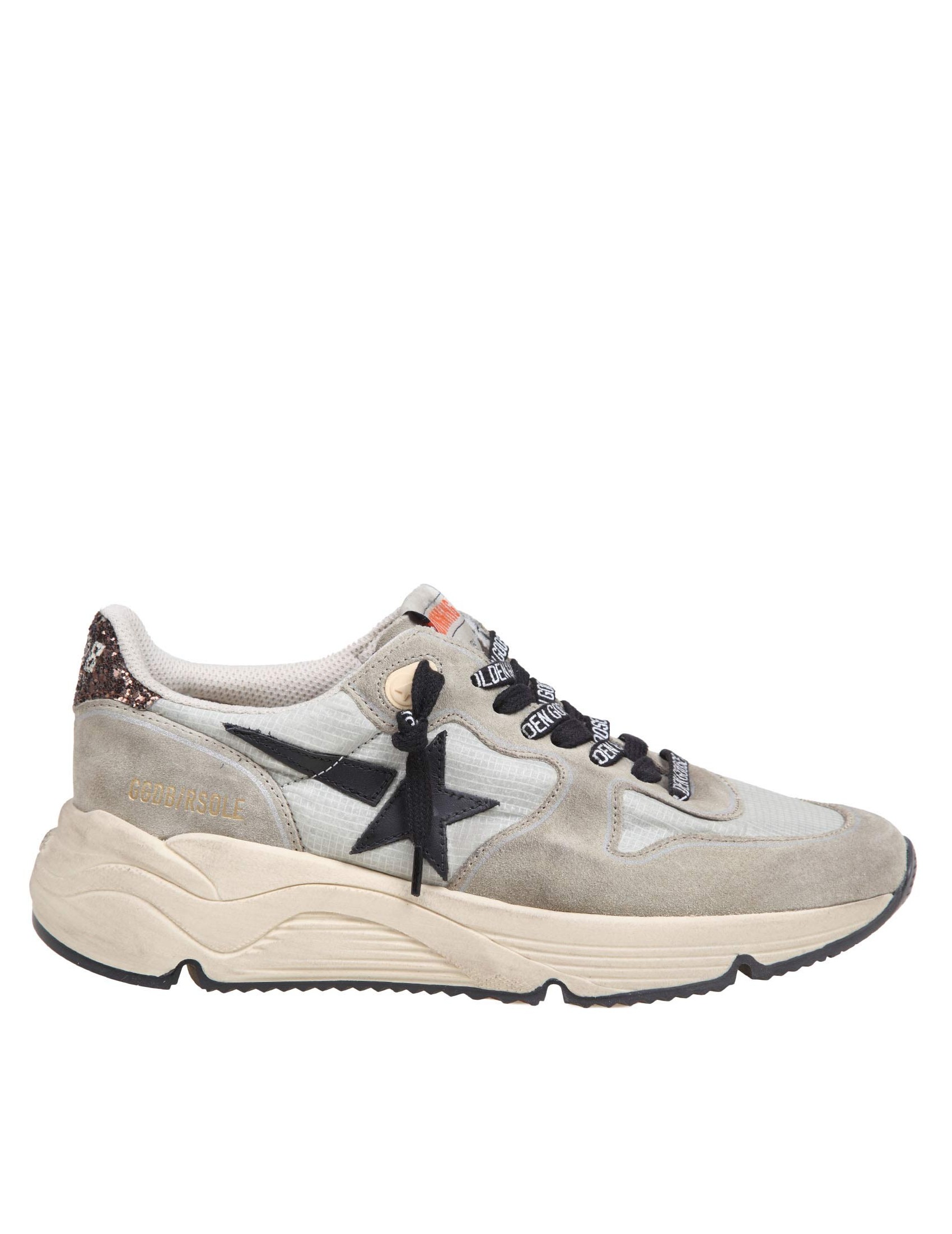 GOLDEN GOOSE SNEAKERS RUNNING IN NYLON E CAMOSCIO CON GLITTER BROWN