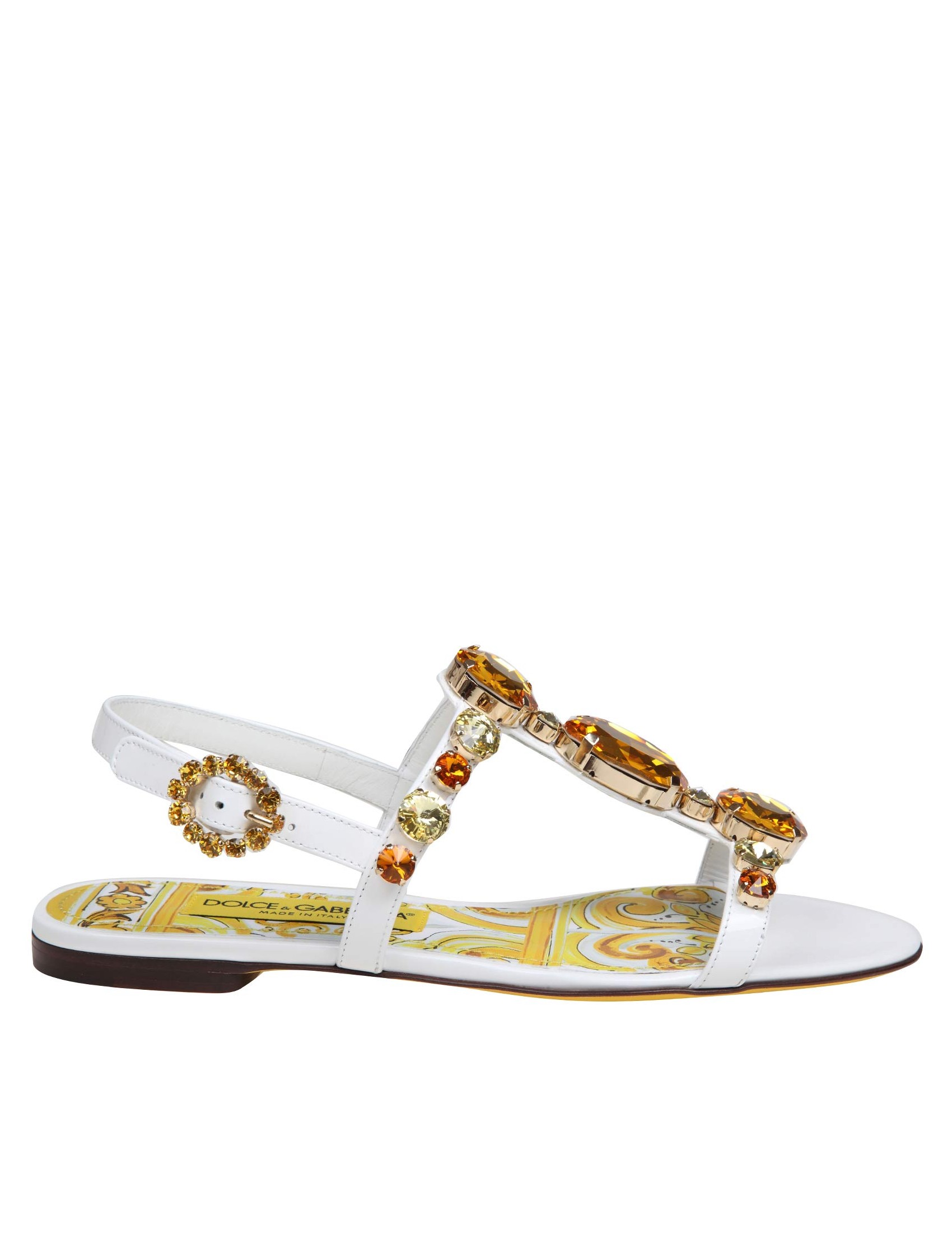 DOLCE & GABBANA PATENT LEATHER SANDAL WITH APPLIED STONES