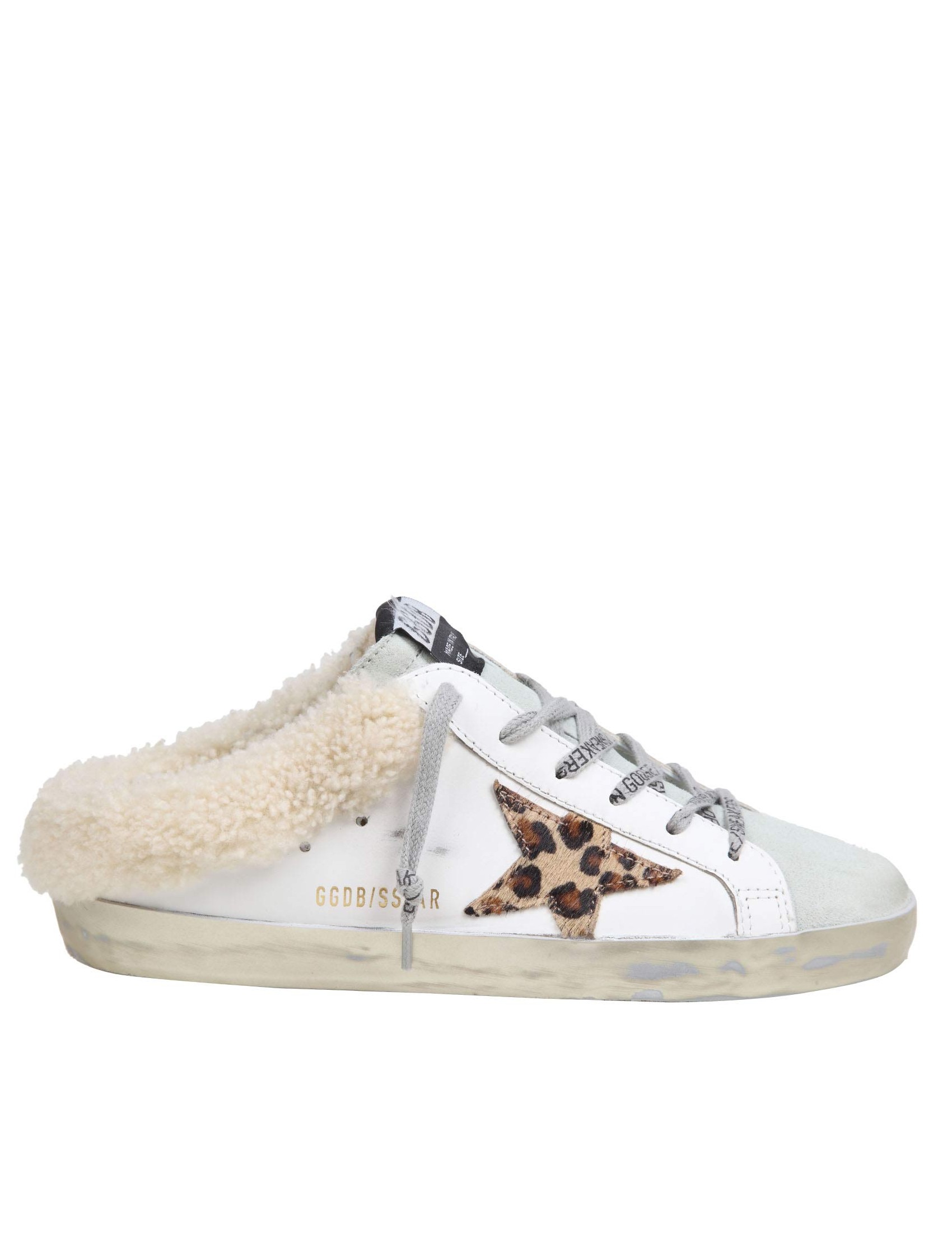 GOLDEN GOOSE SUPER STAR LEATHER SABOT WITH SPOTTED STAR