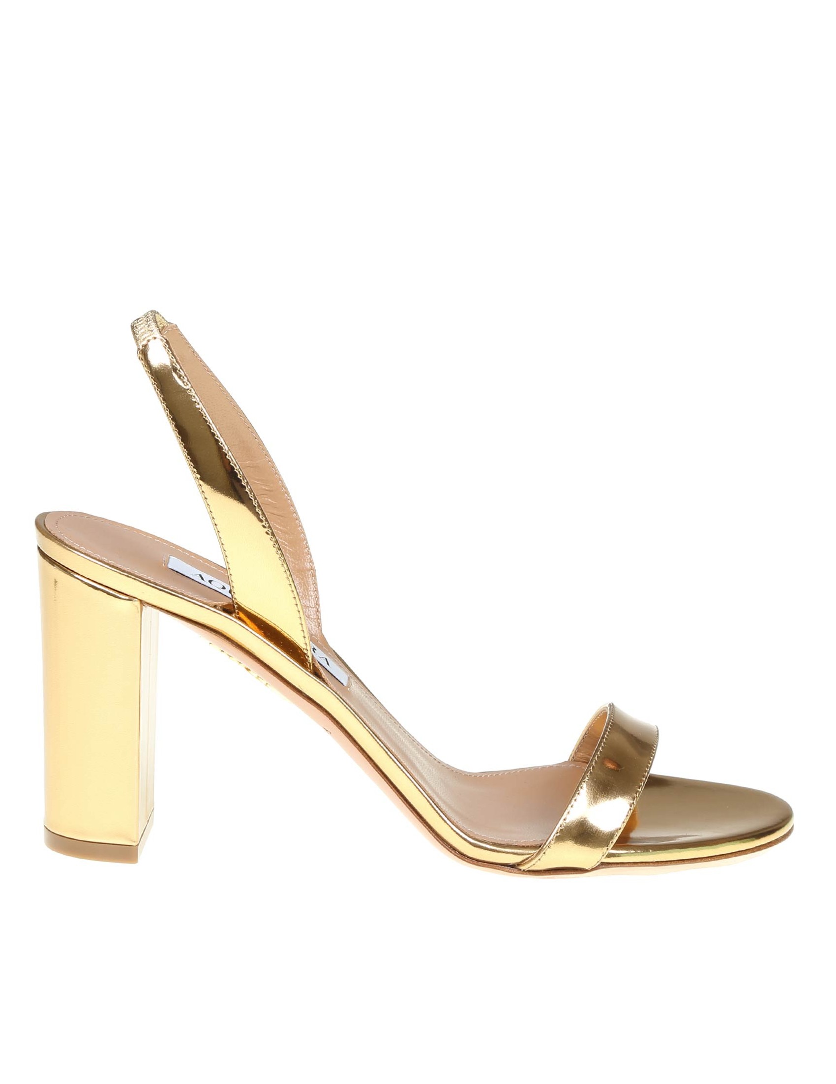 AQUAZZURA SO NUDE SANDAL IN MIRROR EFFECT LEATHER