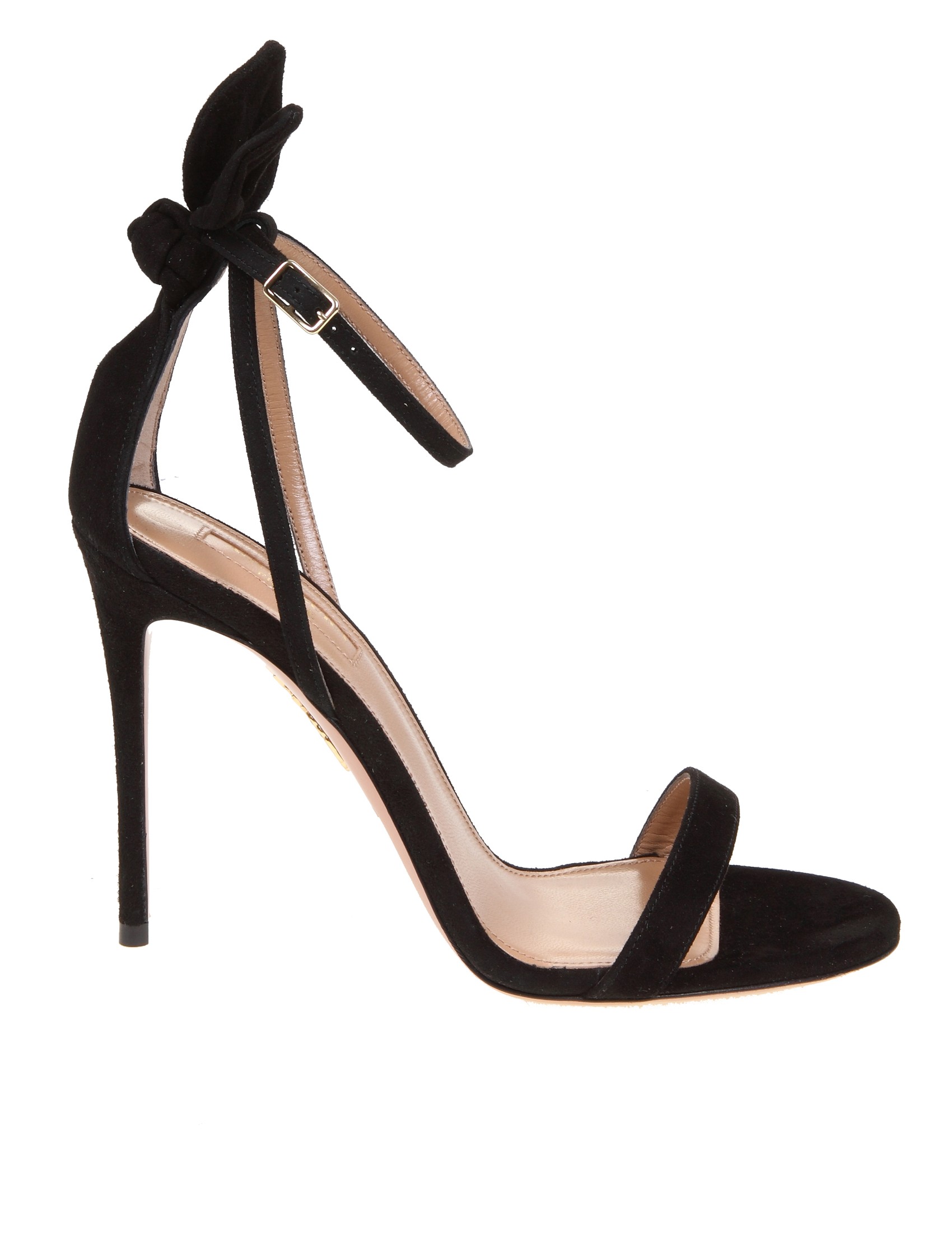 AQUAZZURA BOW TIE 105 SANDAL IN BLACK SUEDE