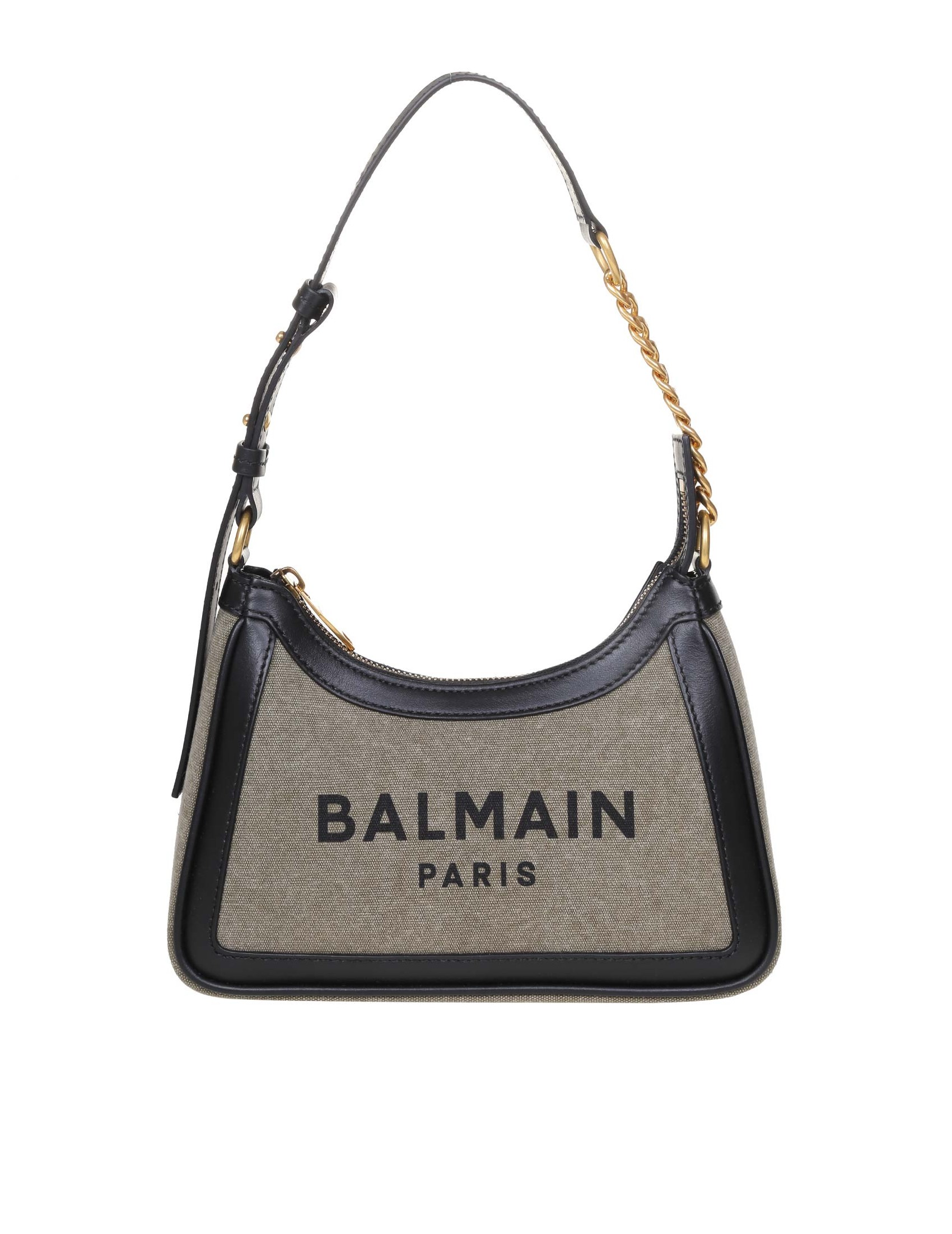 BALMAIN B-ARMY 26 BAG IN CANVAS AND LEATHER