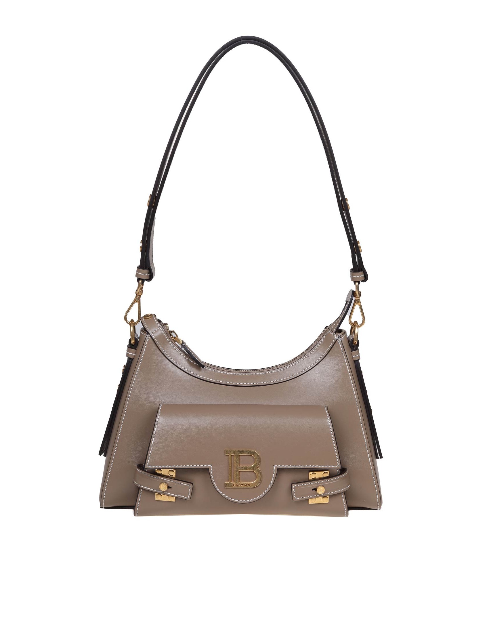 BALMAIN BORSA A SPALLA B-BUZZ HOBO IN PELLE COLORE TORTORA