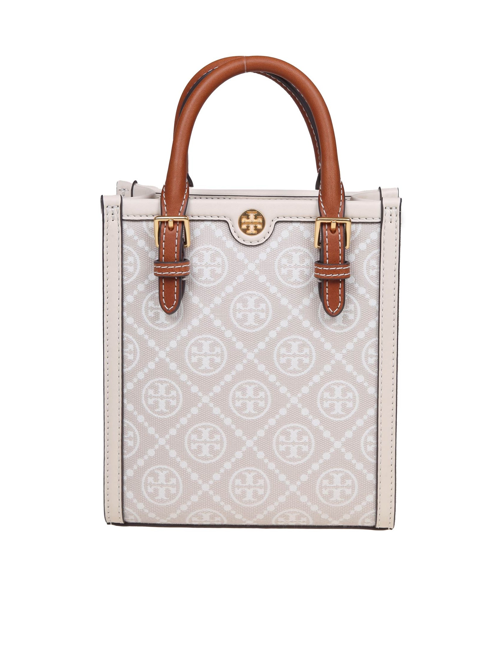 TORY BURCH MINISHOPPING IN IVORY COLOR MONOGRAM FABRIC