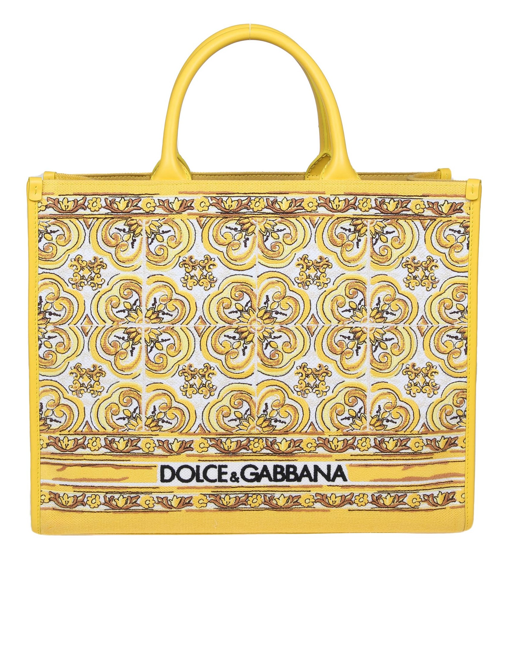 DOLCE & GABBANA SHOPPING IN TESSUTO CON STAMPA MAIOLICA RICAMATA