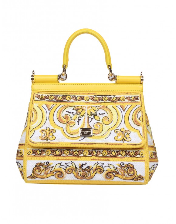 DOLCE GABBANA SICILY HANDBAG IN FABRIC WITH MAIOLICA PRINT