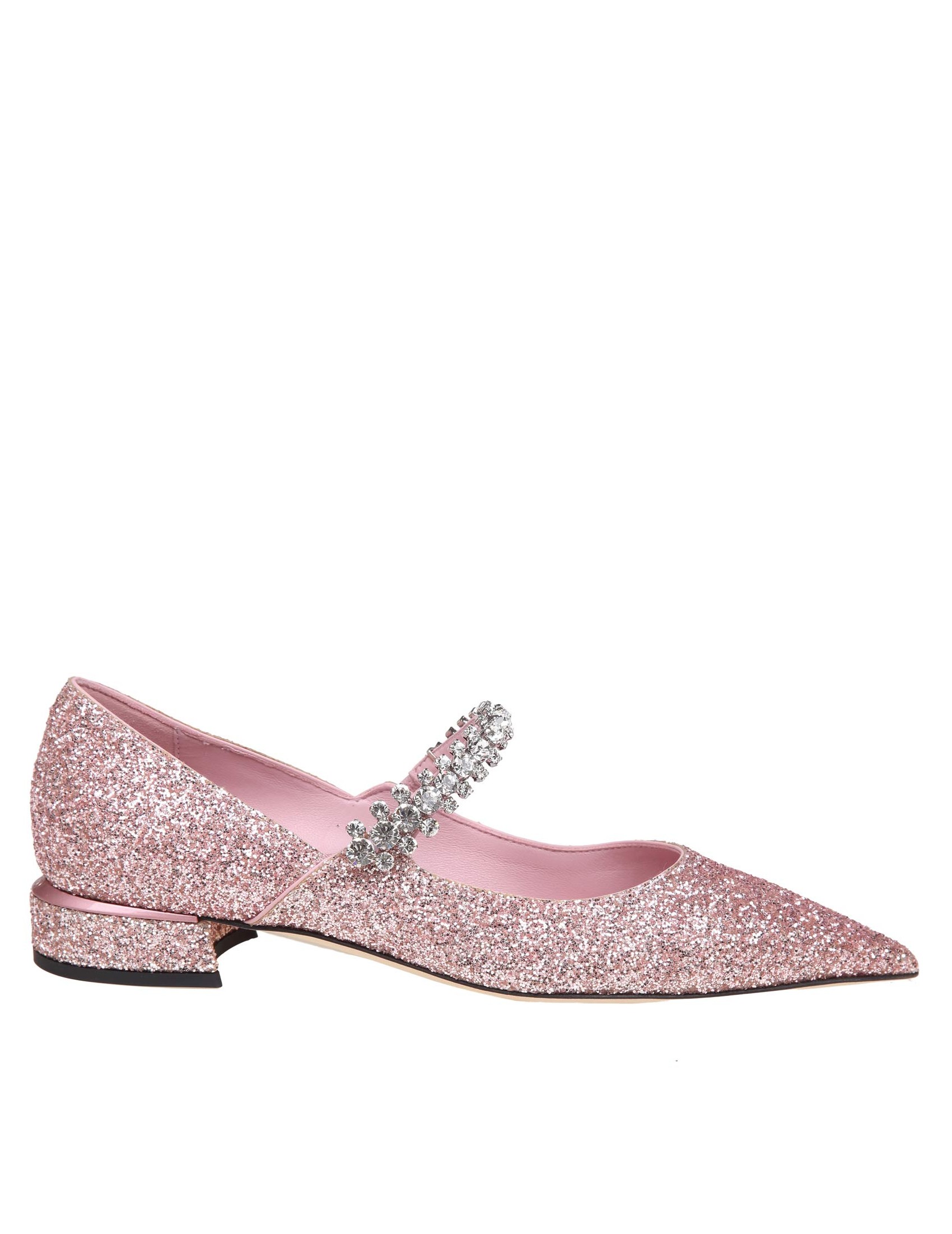 JIMMY CHOO BING PUMP FLAT IN PELLE GLITTER COLORE ROSA