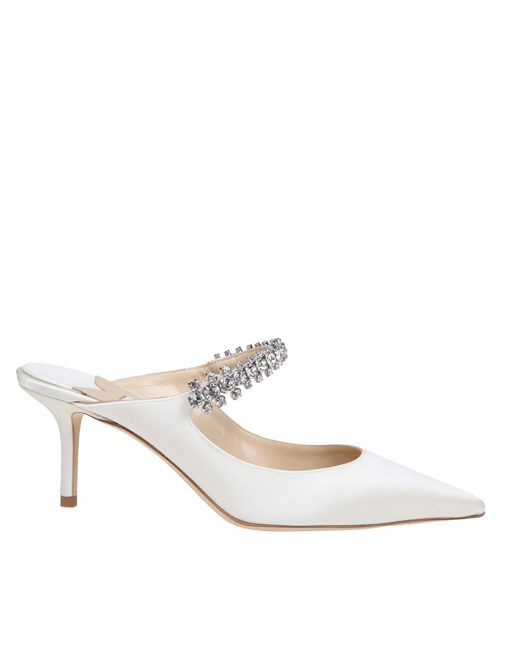 JIMMY CHOO MULES BING 65 IN RASO CON FASCETTA DI CRISTALLI