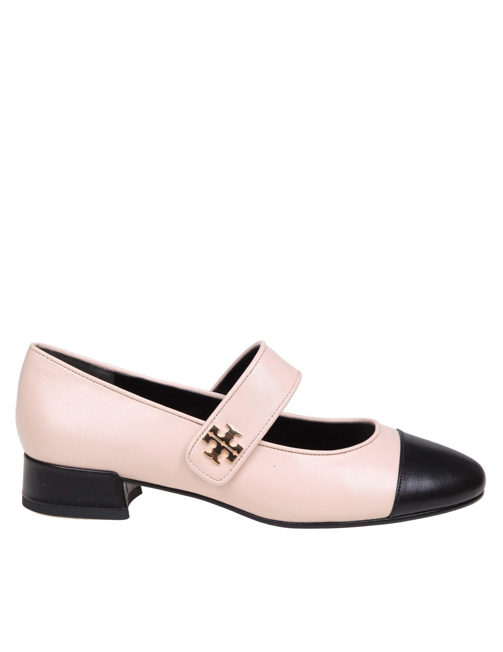 TORY BURCH MARY JANE IN TWO-TONE PINK AND BLACK LEATHER