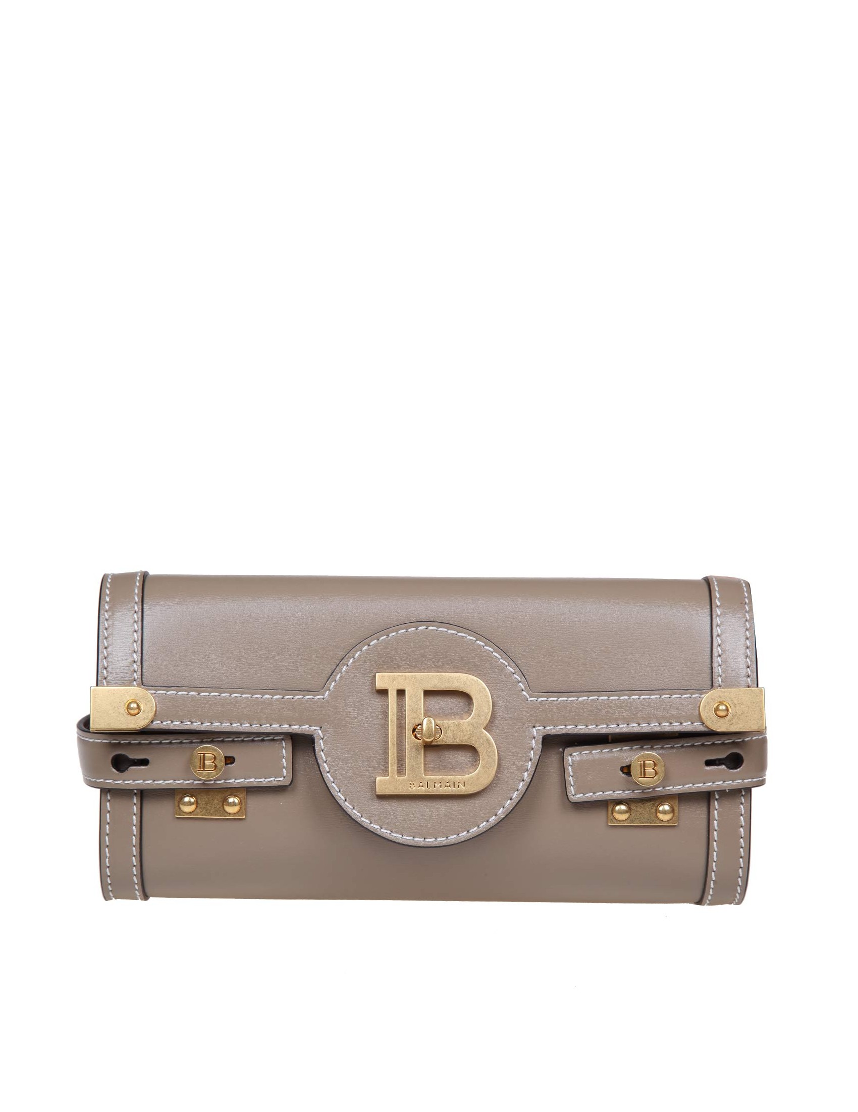 BALMAIN B-BUZZ POUCH 23 IN TAUPE COLOR LEATHER