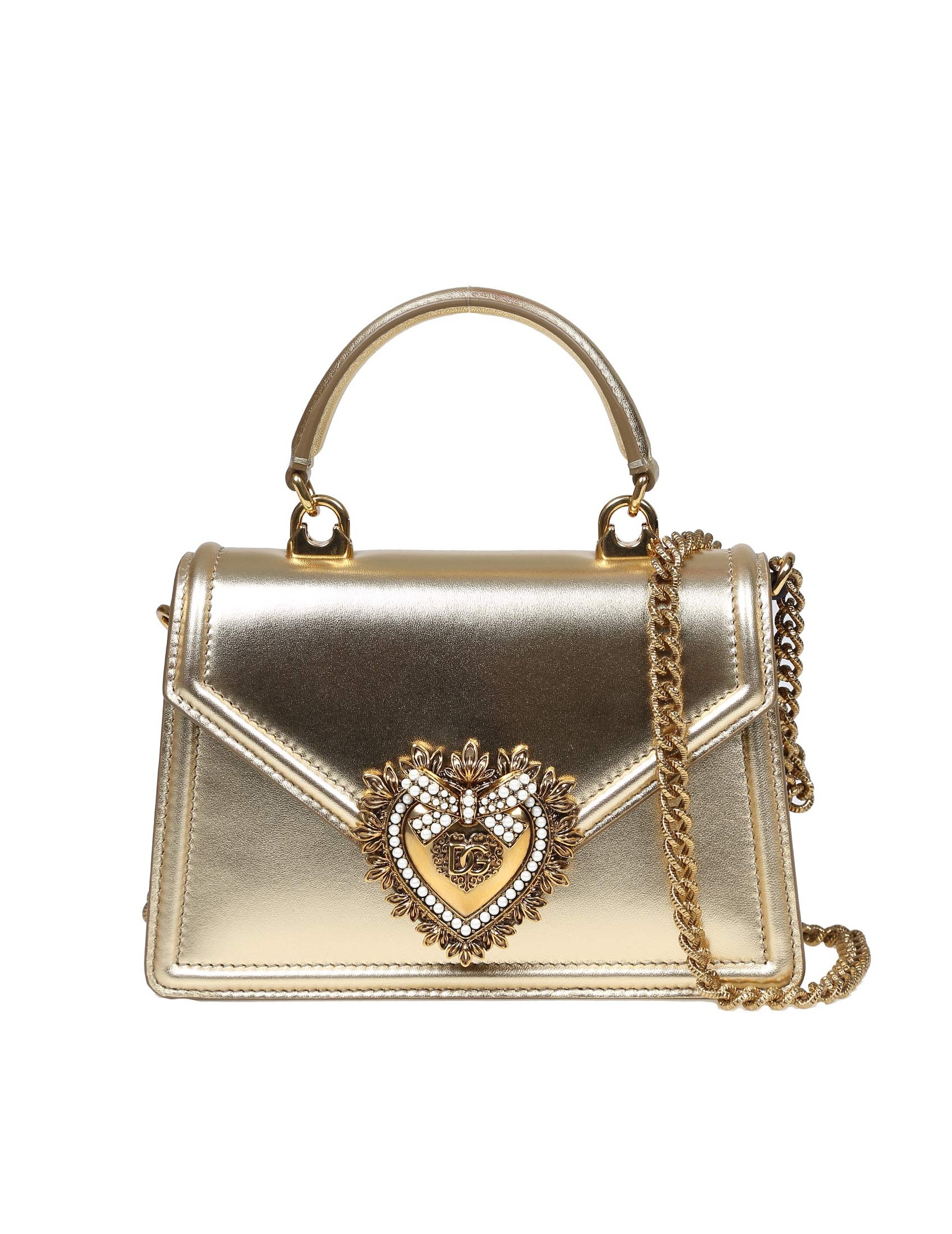 DOLCE & GABBANA BORSA A MANO DEVOTION PICCOLA IN NAPPA COLORE ORO