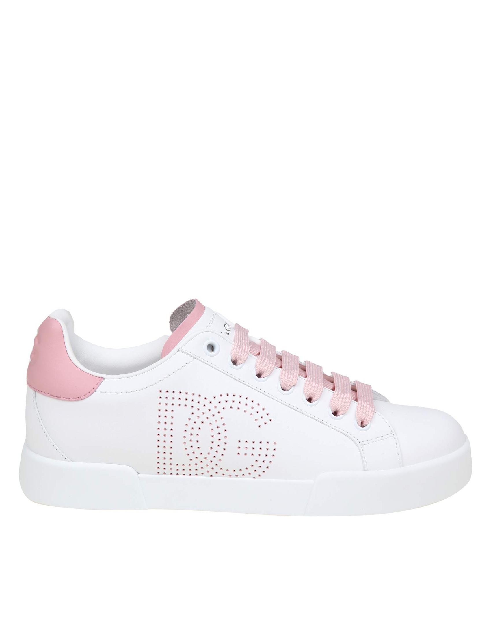 DOLCE GABBANA PORTOFINO LIGHT SNEAKERS IN WHITE AND PINK LEATHER