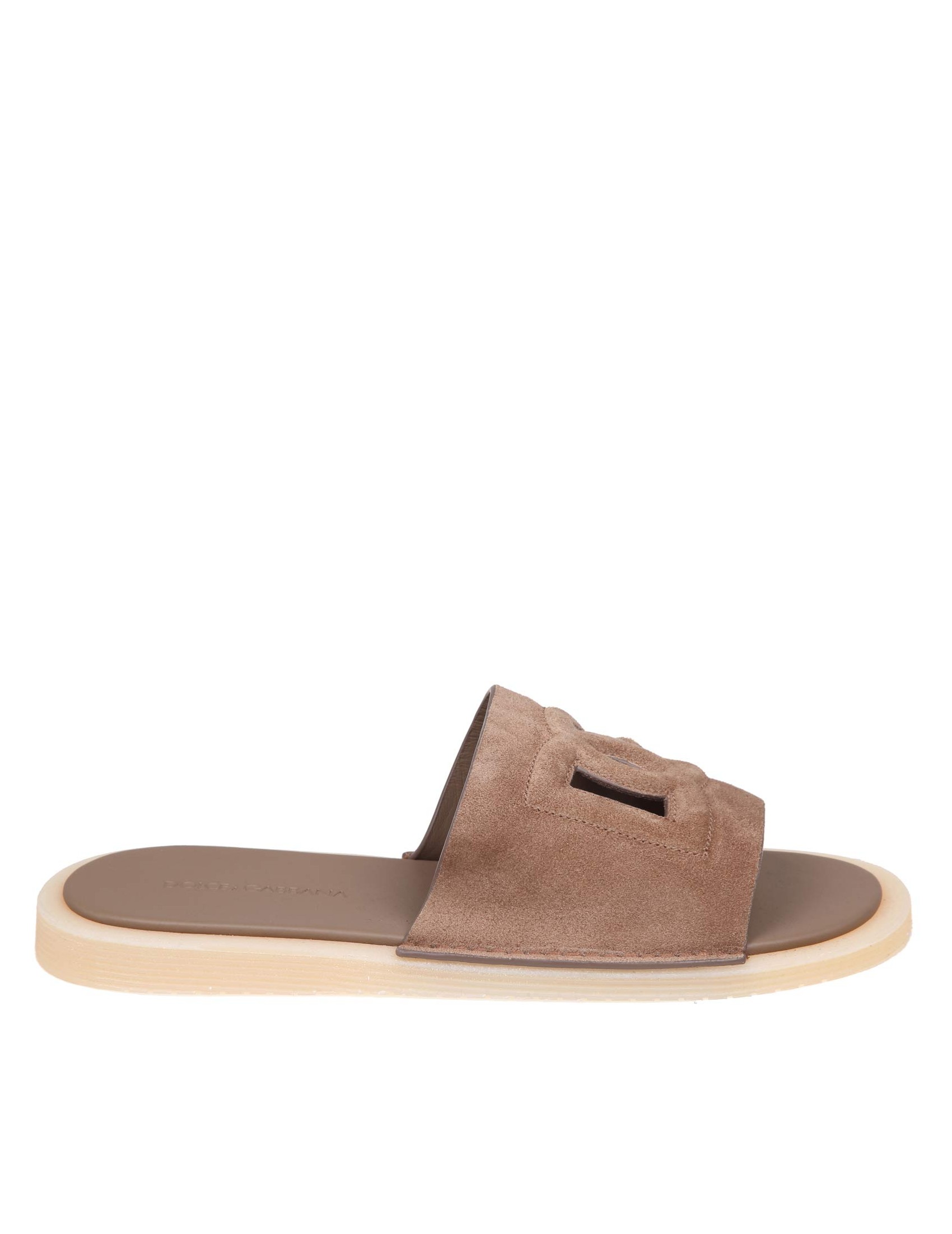 DOLCE & GABBANA SLIDE DG LIGHT IN HAZELNUT COLOR SUEDE