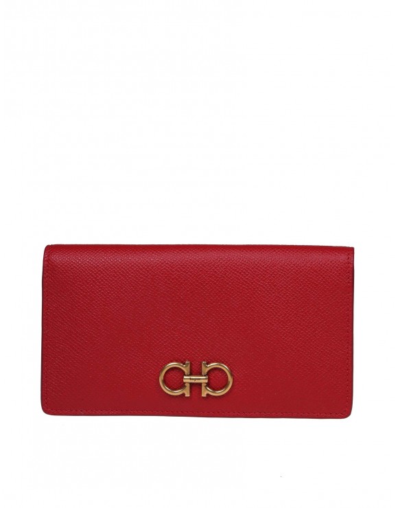 SALVATORE FERRAGAMO PORTAFOGLIO GANCINI IN PELLE COLORE ROSSO